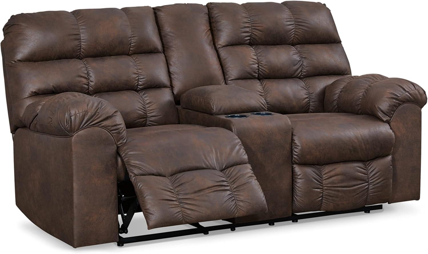 Nut Brown Faux Leather Reclining Loveseat with Cup Holder