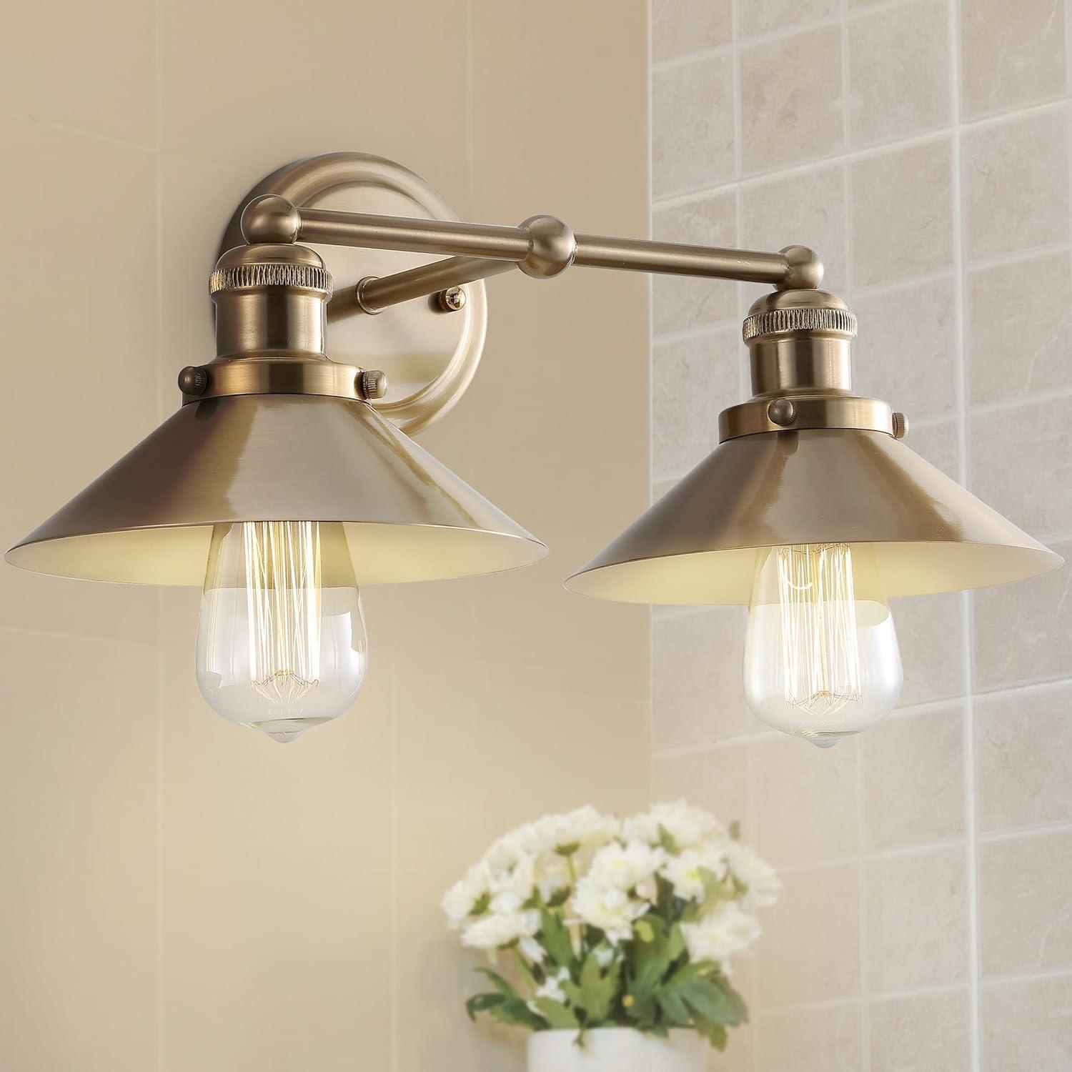 July 17.5" 2-light Metal Vanity Light, Brass Gold