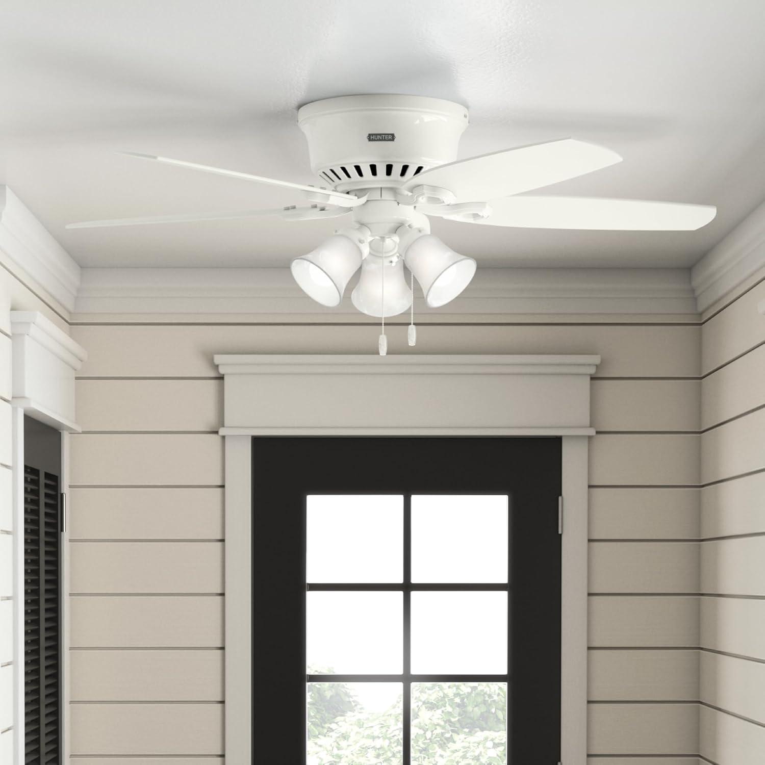 42" Builder Low Profile Ceiling Fan (Includes LED Light Bulb) White - Hunter Fan: 5-Blade, Reversible Motor, Flush Mount