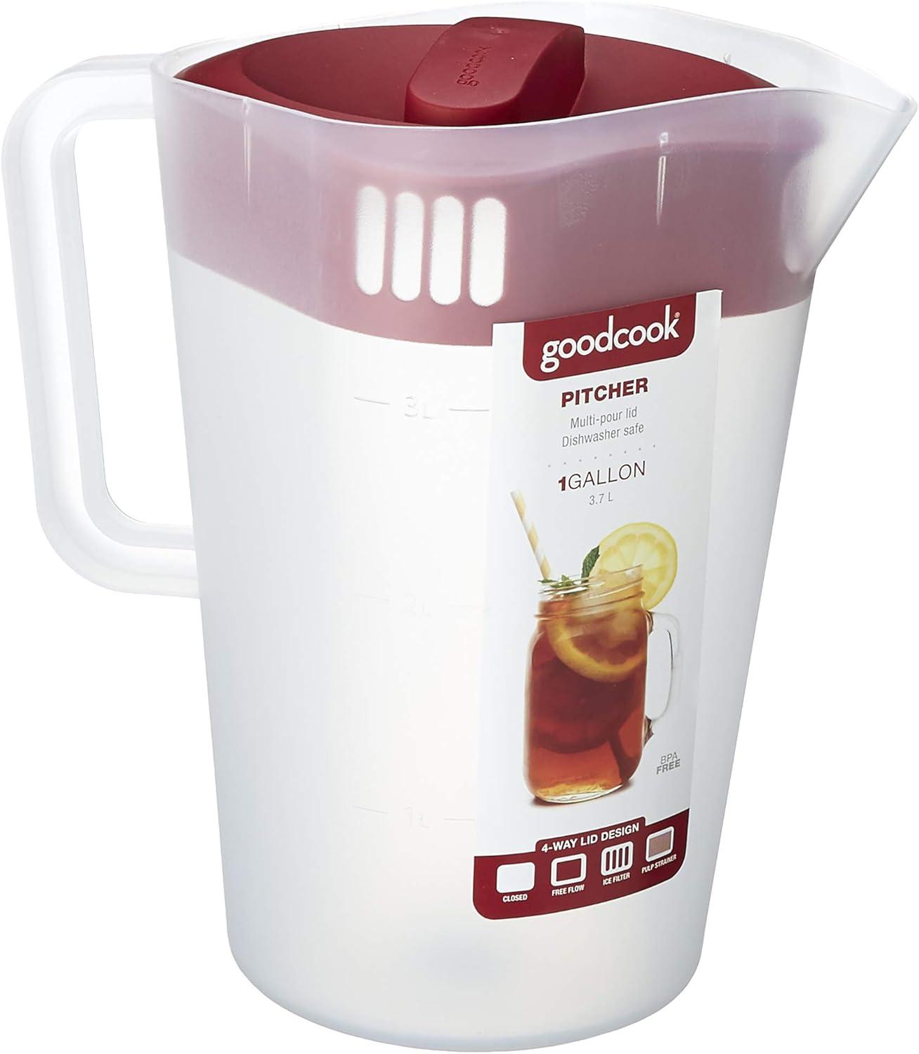 GoodCook Plastic Pitcher with 4 Way Lid - 1 Gallon - Red