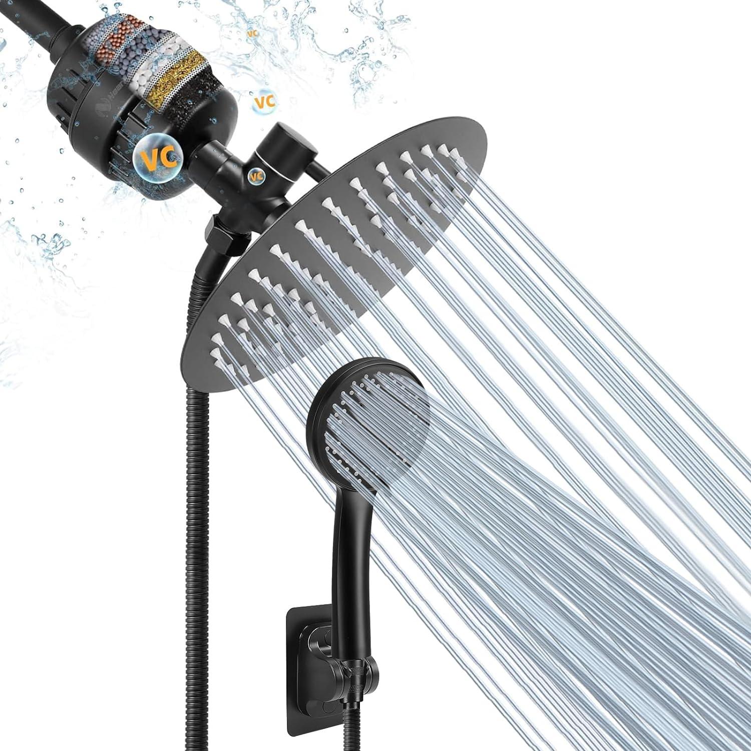 Matte Black 8" Rain Shower Head with Handheld Filter Combo