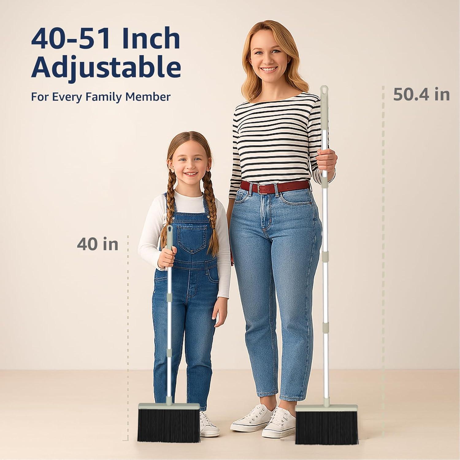 Heavy-Duty Broom and Dustpan Set for Outdoor Broom and Dust pan for Home Commercial Cleaning Supplies Angle Broom with Long Handle Perfect for Courtyard Garage Lobby Mall Market Street, B6
