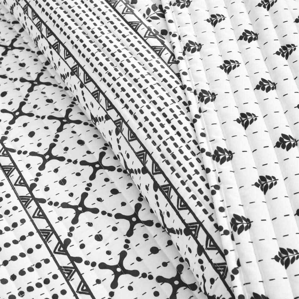 Full Queen 3pc Monique Stripe Quilt Set Black/White - Lush Décor: Microfiber, Reversible, Machine Washable