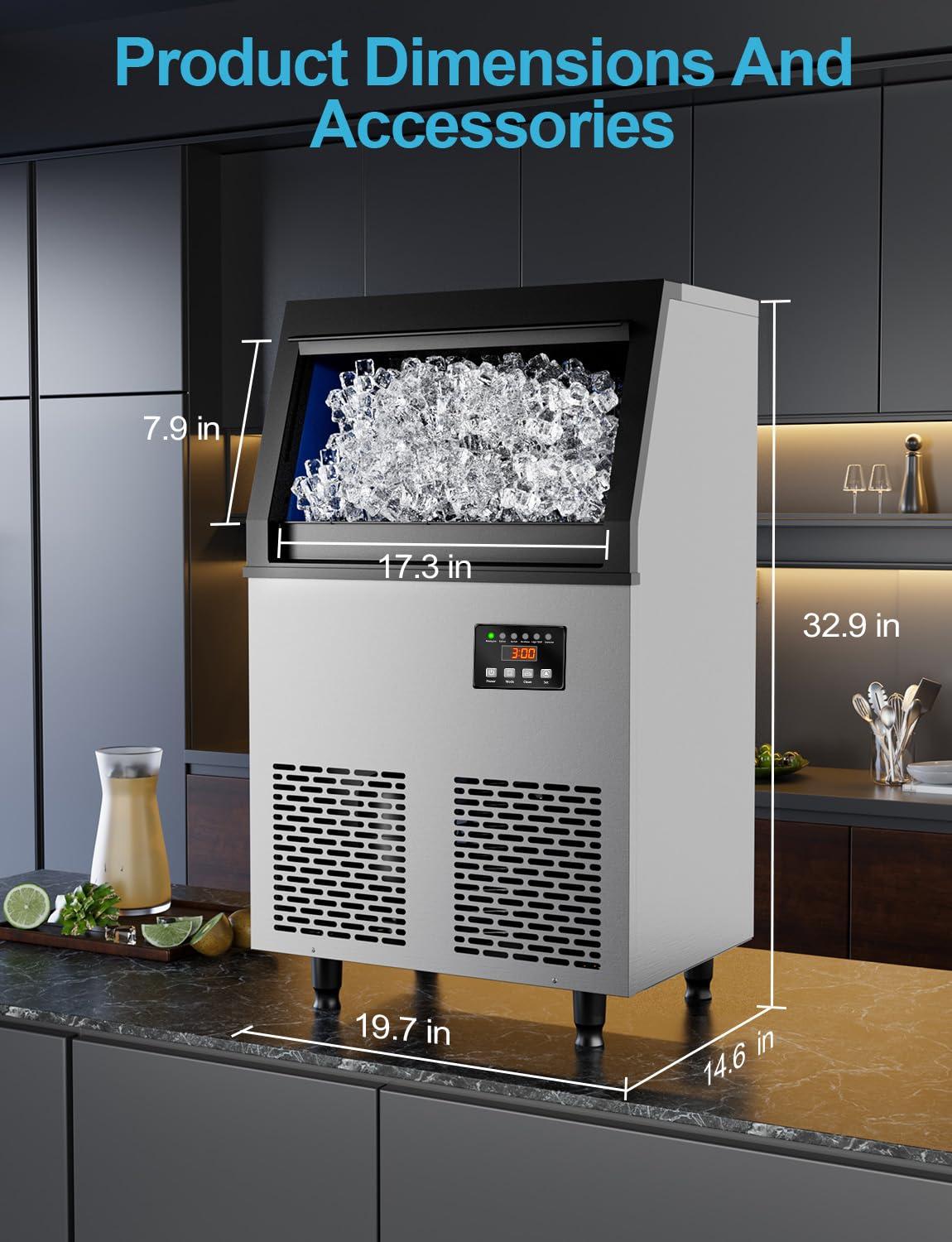 Coolski Coolski Commercial Ice Machine 200 Daily Production, Under Counter Ice Maker with Ice Bin LED Lighting, ETL Approved