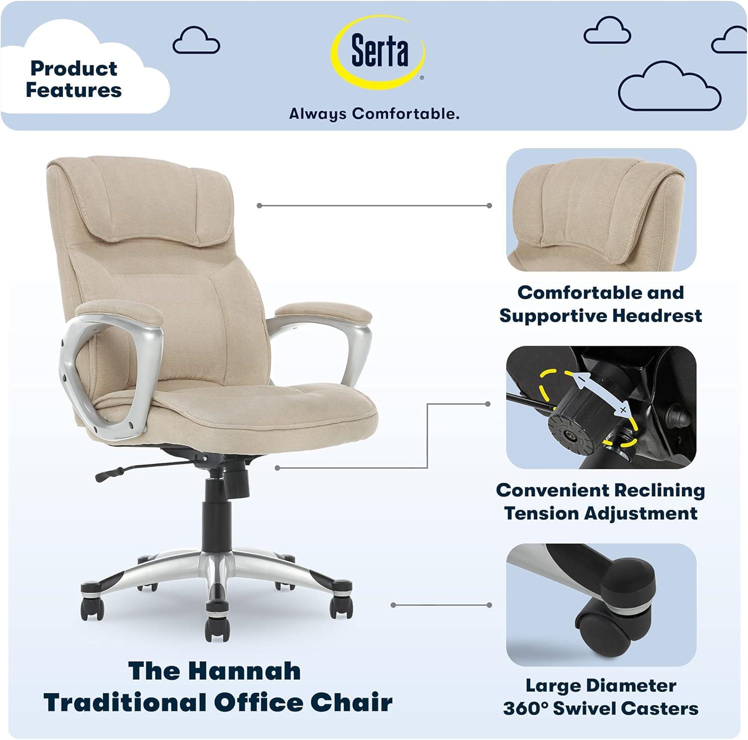Serta Serta Hannah Executive Office Chair, Ergonomic Lumbar Support, Firm Seat Cushion, Deep Body Pillows