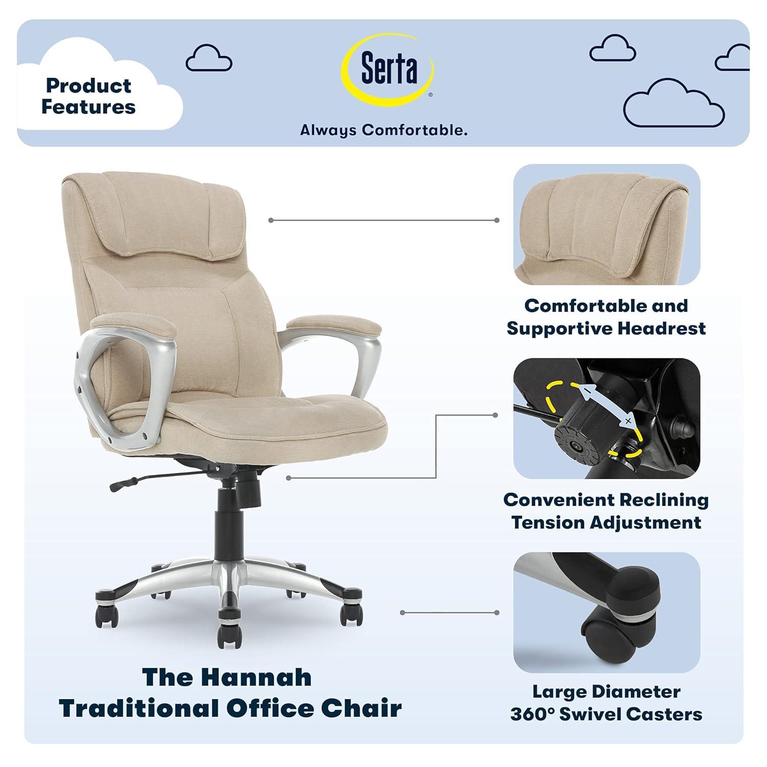 Serta Serta Hannah Executive Office Chair, Ergonomic Lumbar Support, Firm Seat Cushion, Deep Body Pillows