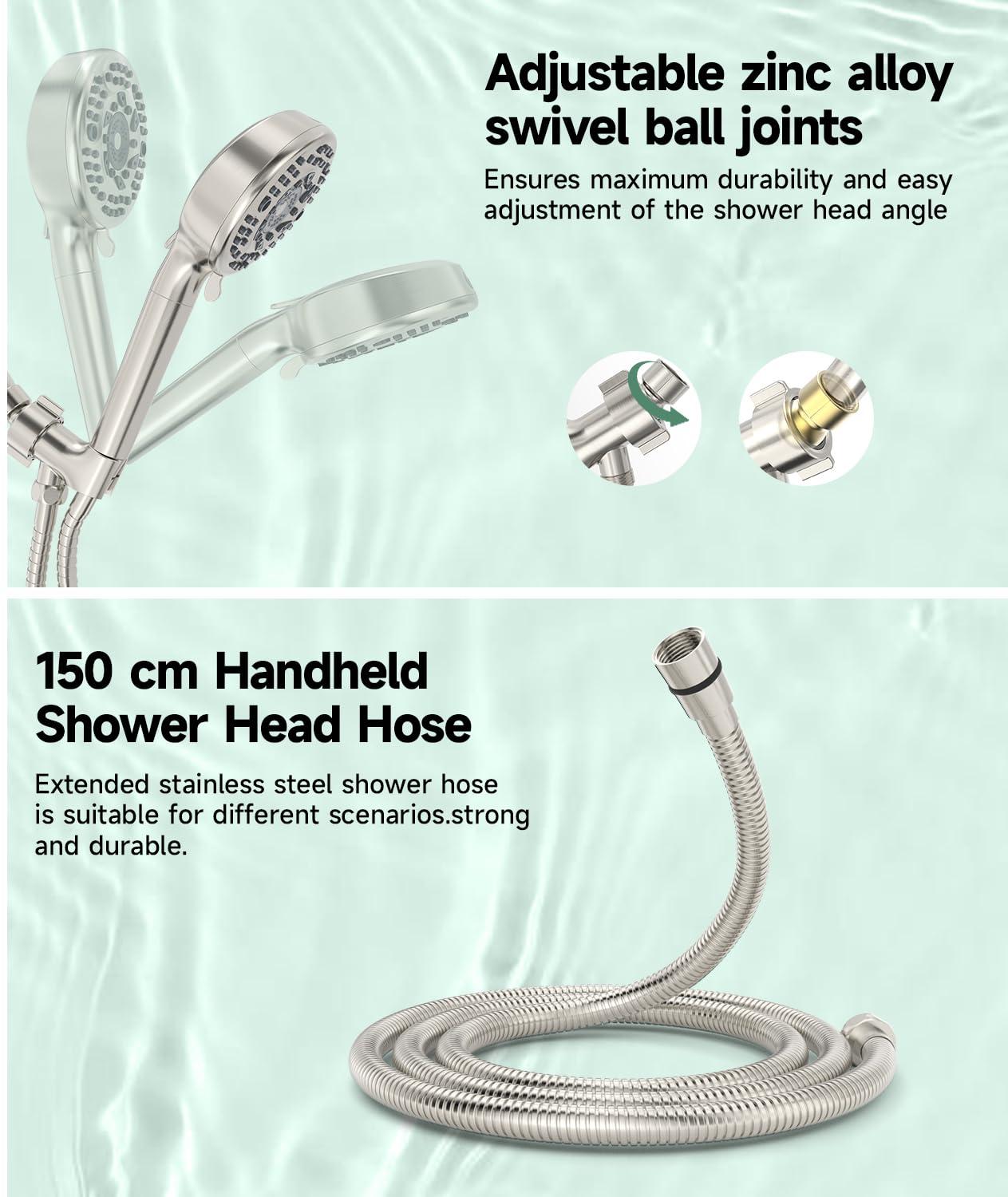 Chrome Handheld Shower Head with Adjustable Height and Filter