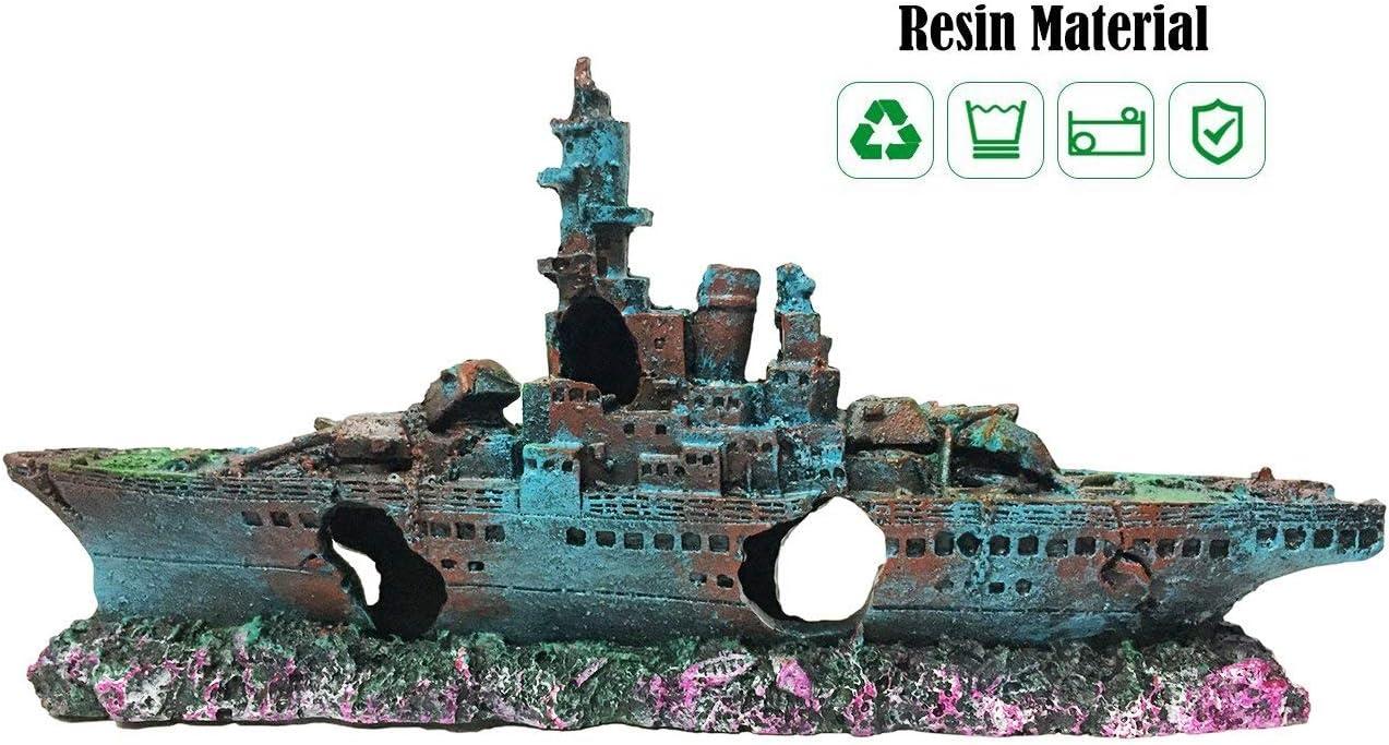 Decoración de Barco de Acuario, Barco, Naufragio, Pecera, Decoración, Naufragio, Sumergido para Agua Dulce y Agua Salada
