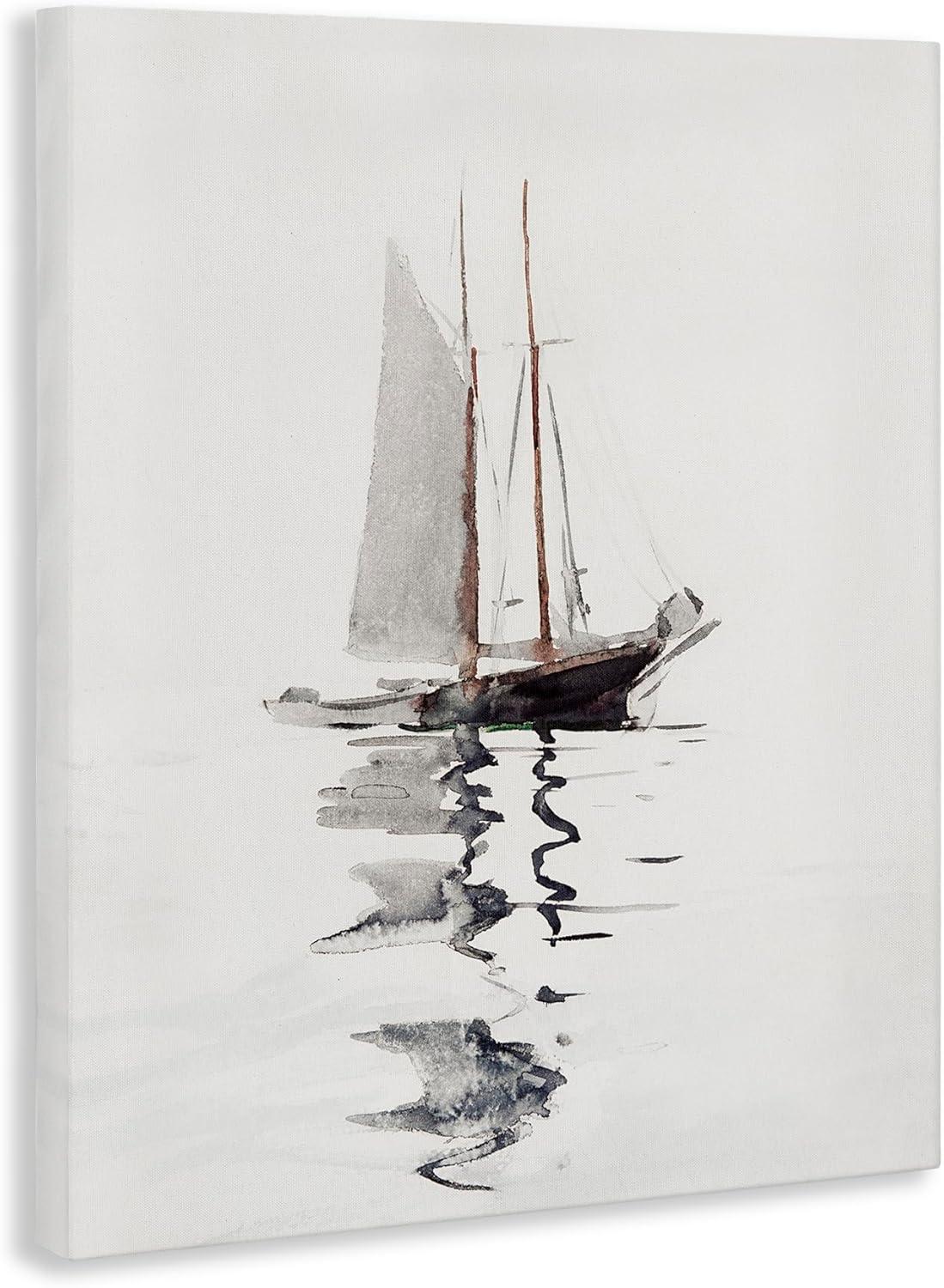 Stupell Industries Tranquil Sailboat Vessel Floating Lone Ocean Reflection by Lettered and Lined - Wrapped Canvas Painting | Wayfair