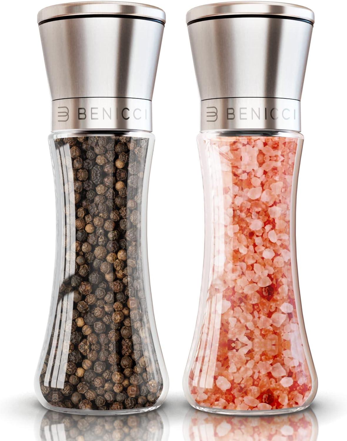 Elegant Stainless Steel and Glass Salt & Pepper Grinder Set