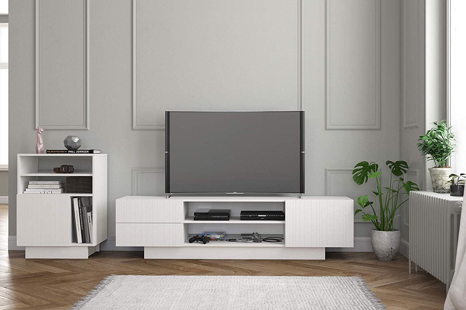 Galleri TV Stand for TVs up to 80" Black - Nexera: Media Console with Open Shelves & Drawer Storage