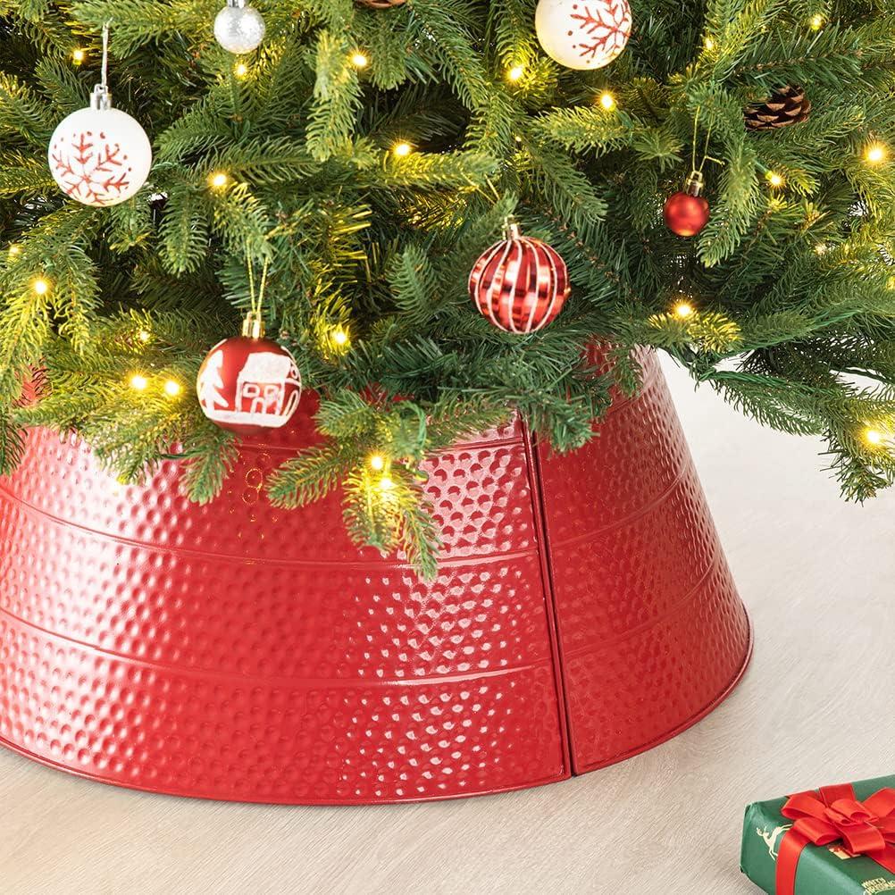 Red Hammered Metal Christmas Tree Collar, 26 Inch