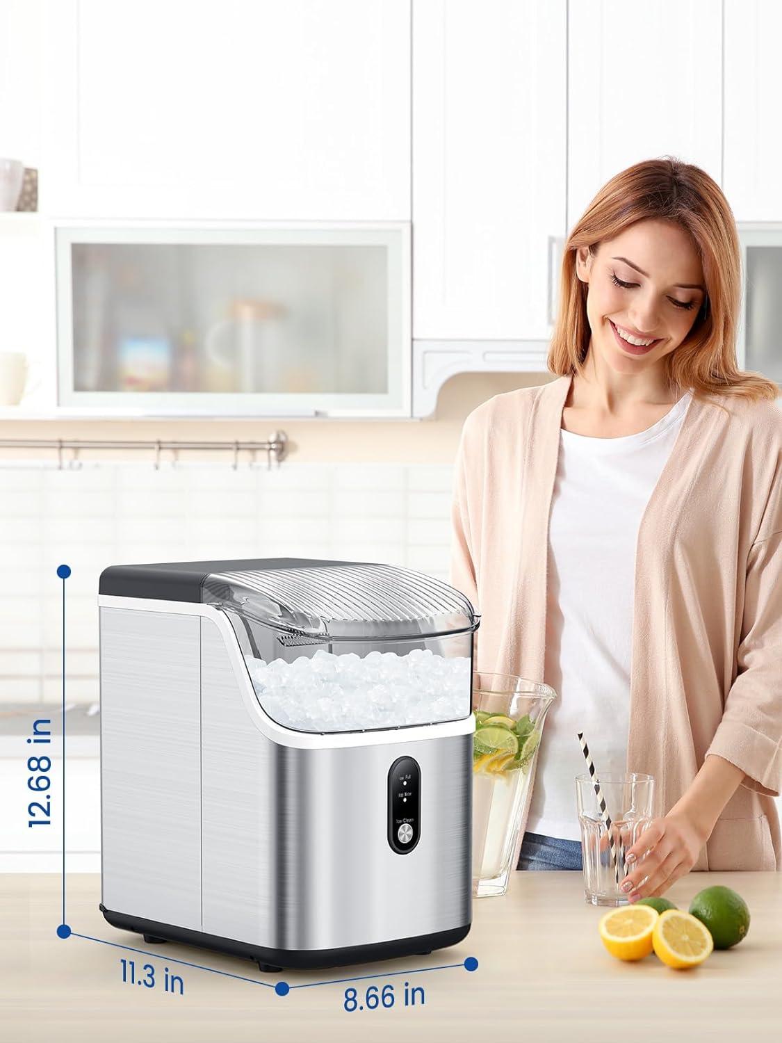 Silver Portable Countertop Nugget Ice Maker with Ice Scoop