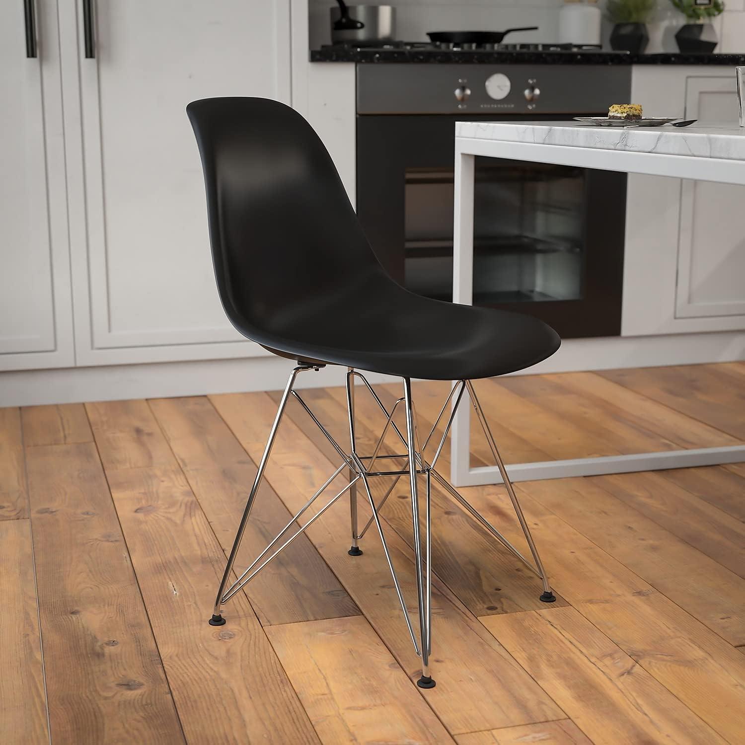 Modern Black Plastic Accent Chair with Chrome Geometric Base