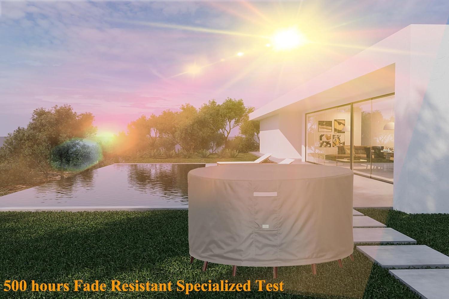 Heavy Duty Beige Waterproof Round Patio Table Cover 48"DIAx28"H