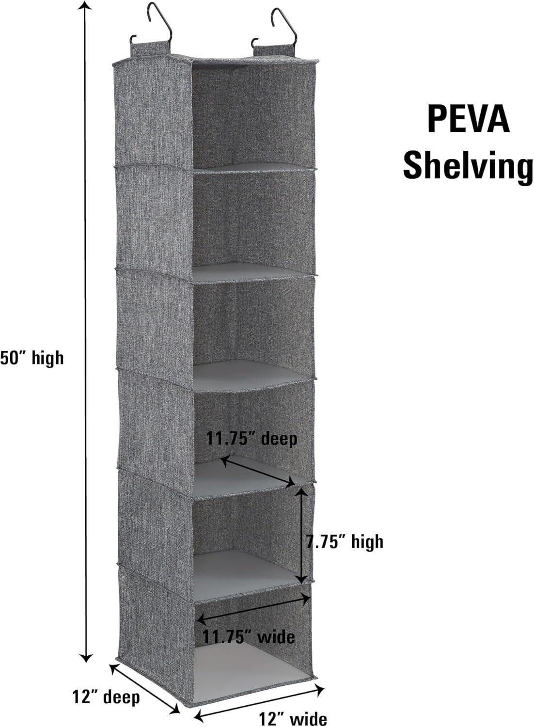 Household Essentials 6 Shelf Hanging Organizer Graphite Linen: Closet Hanging Storage, Fixed Shelves, Gray, 48" Height