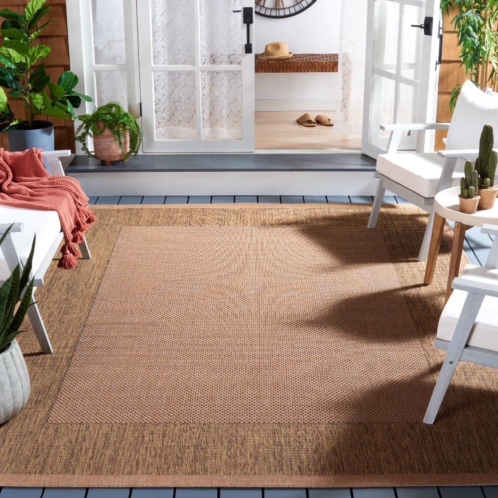 SAFAVIEH Courtyard Justine Striped Border Indoor/Outdoor Area Rug, Natural/Gold, 8' x 10'