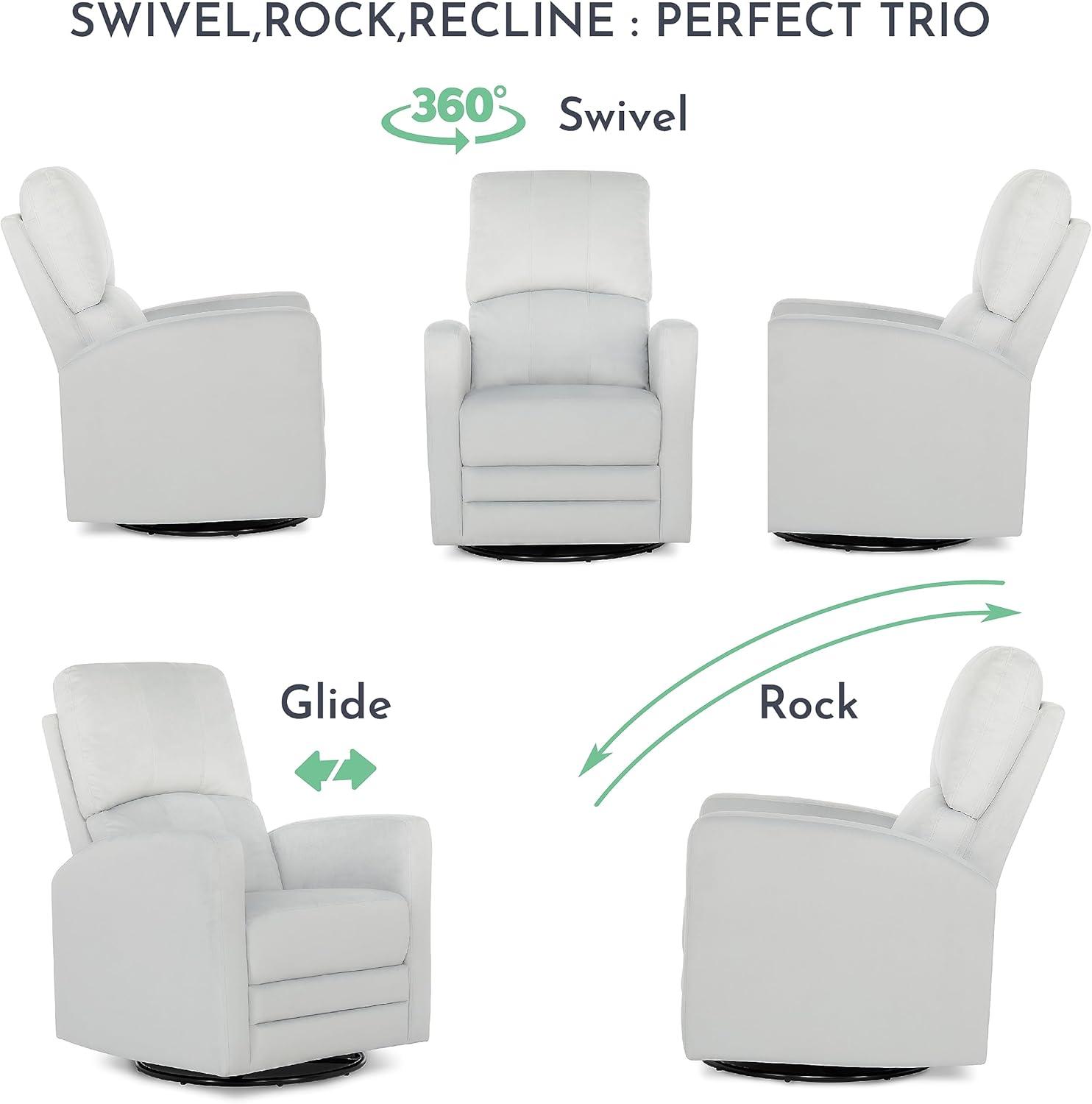 Evolur Habana Upholstered Faux Leather, Ergonomic Seating Glider Swivel Rocker, Glider Chair in Grey, Modern Nursery Glider, Tool-Free Assembly, Easy to Clean, Fit for Any Nursery Decor