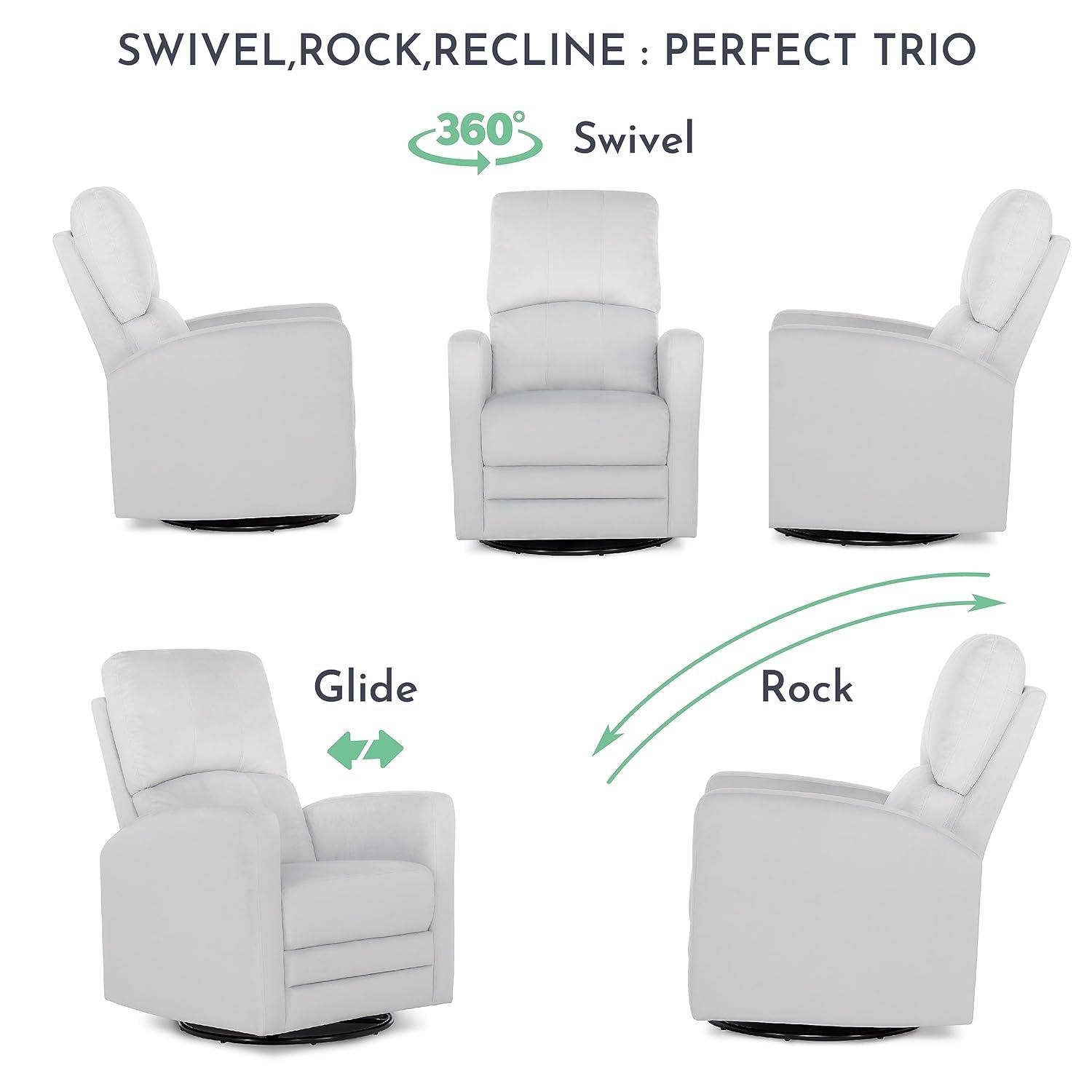 Evolur Habana Upholstered Faux Leather, Ergonomic Seating Glider Swivel Rocker, Glider Chair in Grey, Modern Nursery Glider, Tool-Free Assembly, Easy to Clean, Fit for Any Nursery Decor