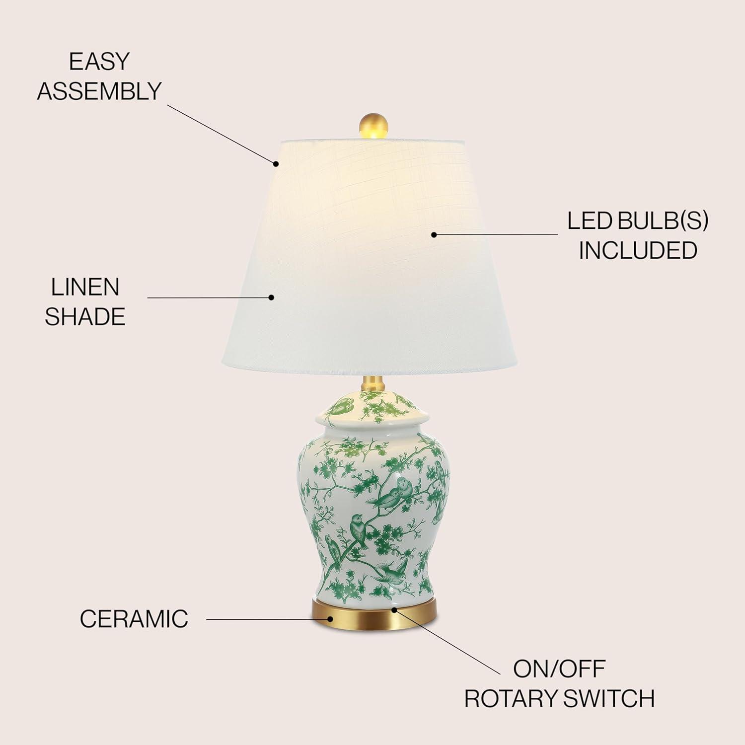 Penelope 22" Chinoiserie Classic LED Table Lamp, Green/White