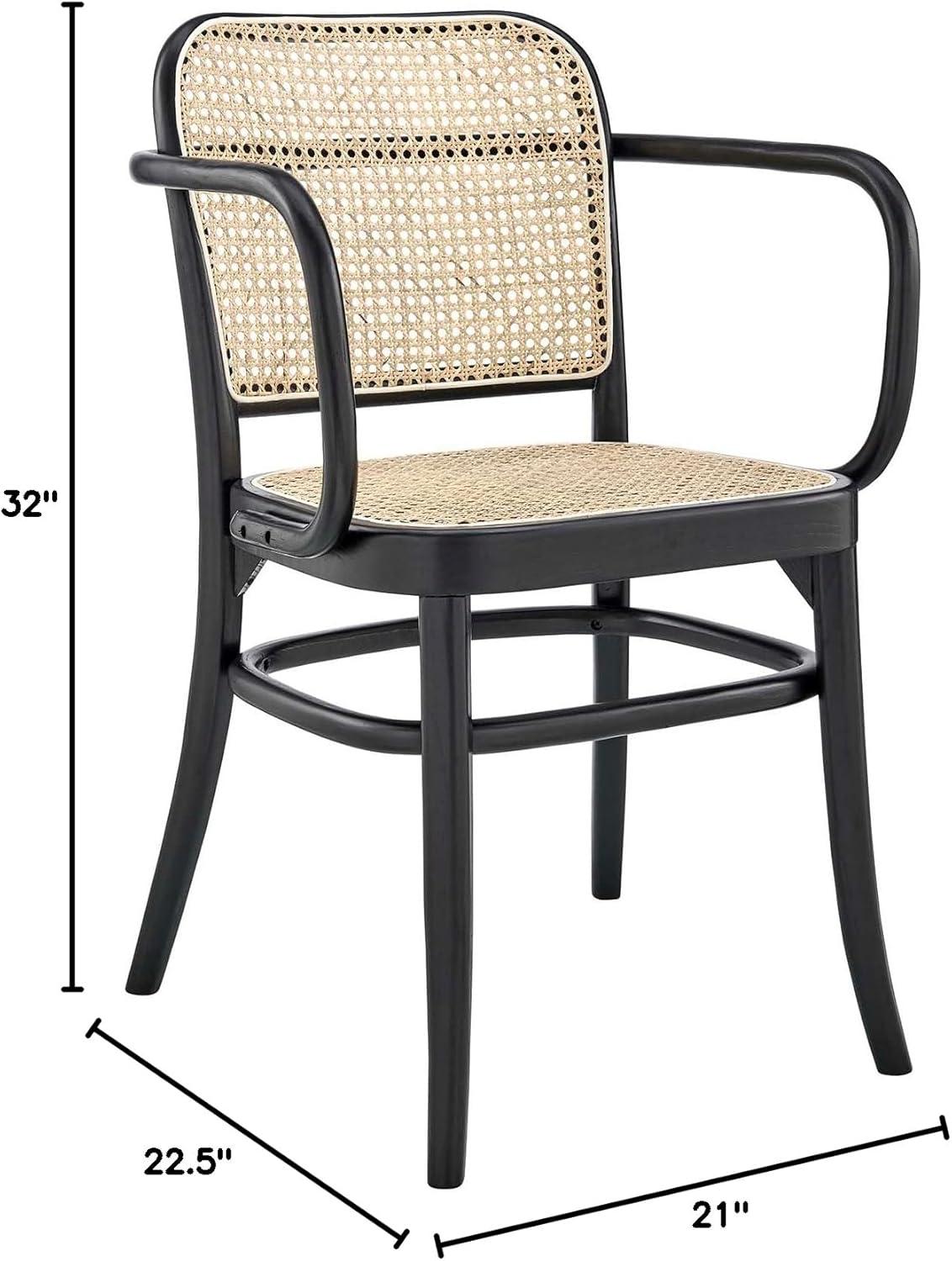 Modway Winona Elm Wood Dining Chair with Cane Rattan Seat in Black 21 x 22.5 x 32