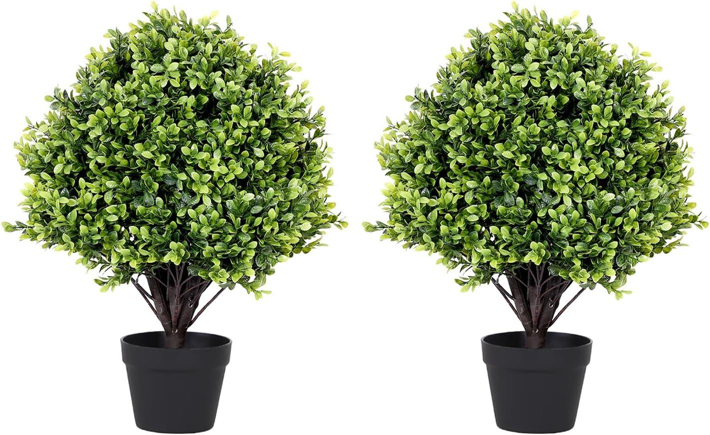 24'' Green Artificial Boxwood Topiary Trees in Black Pots