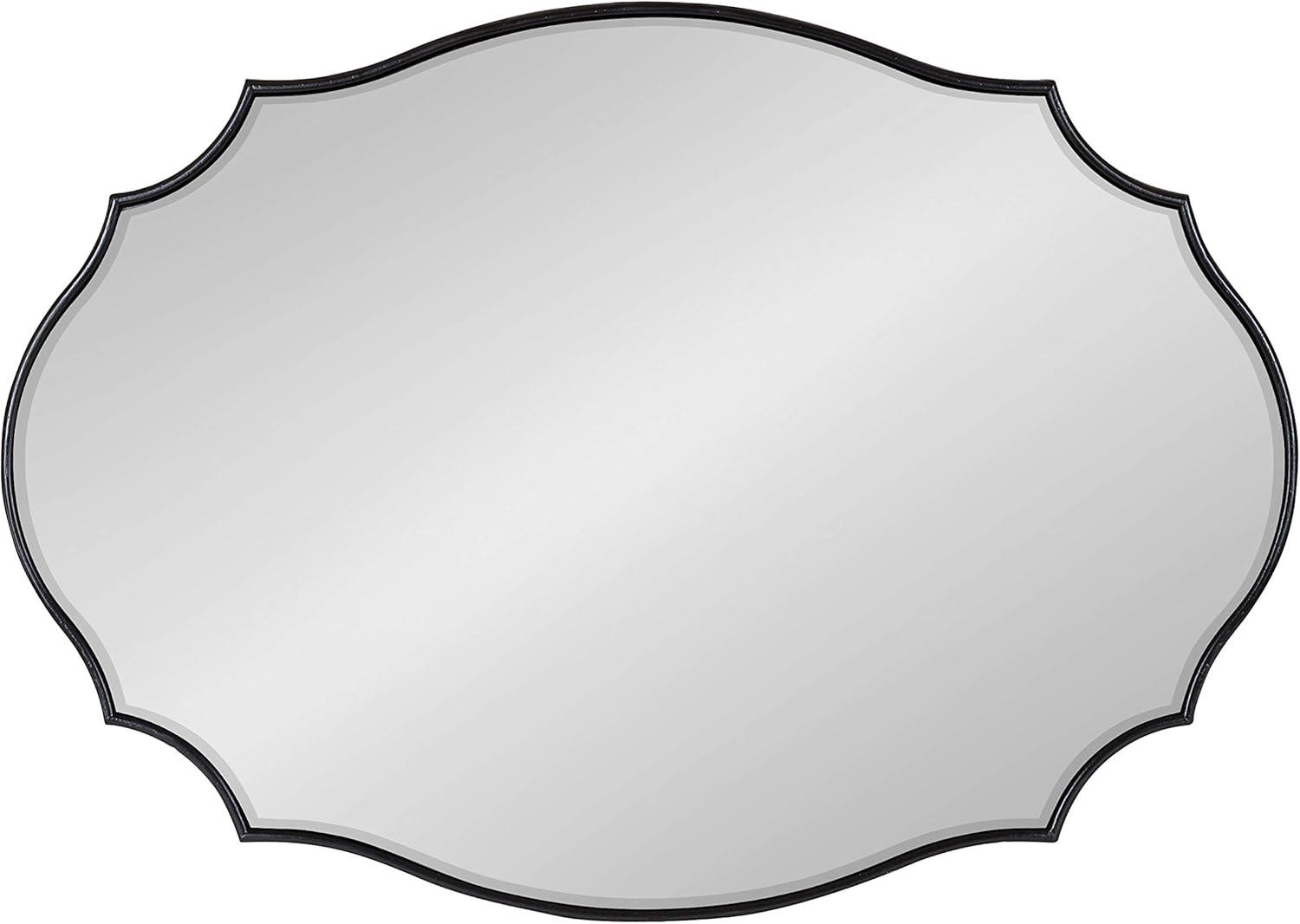 Kate and Laurel Leanna Glam Oval Mirror, 24 x 36, Black, Modern Scalloped Mirror for Wall