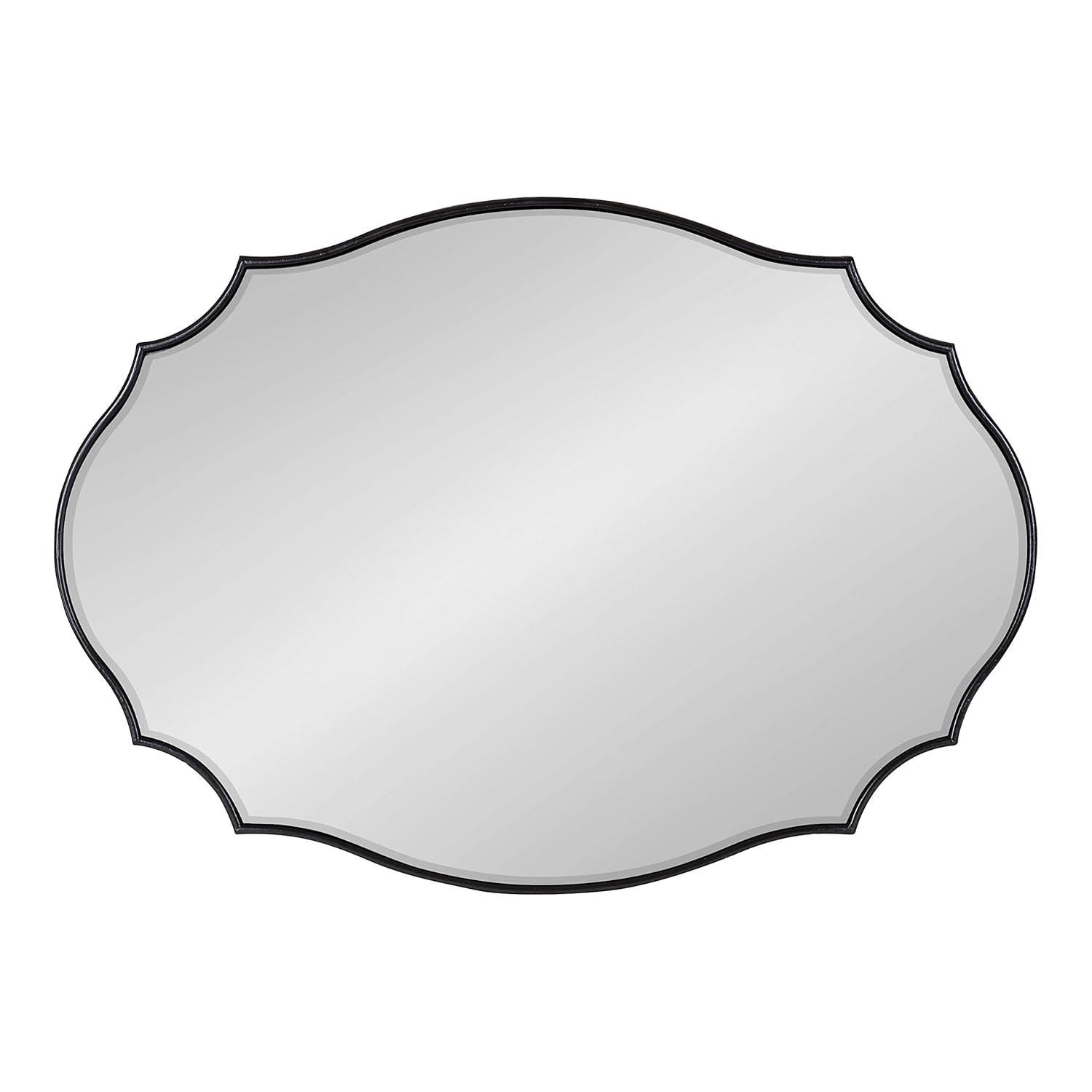 Kate and Laurel Leanna Glam Oval Mirror, 24 x 36, Black, Modern Scalloped Mirror for Wall