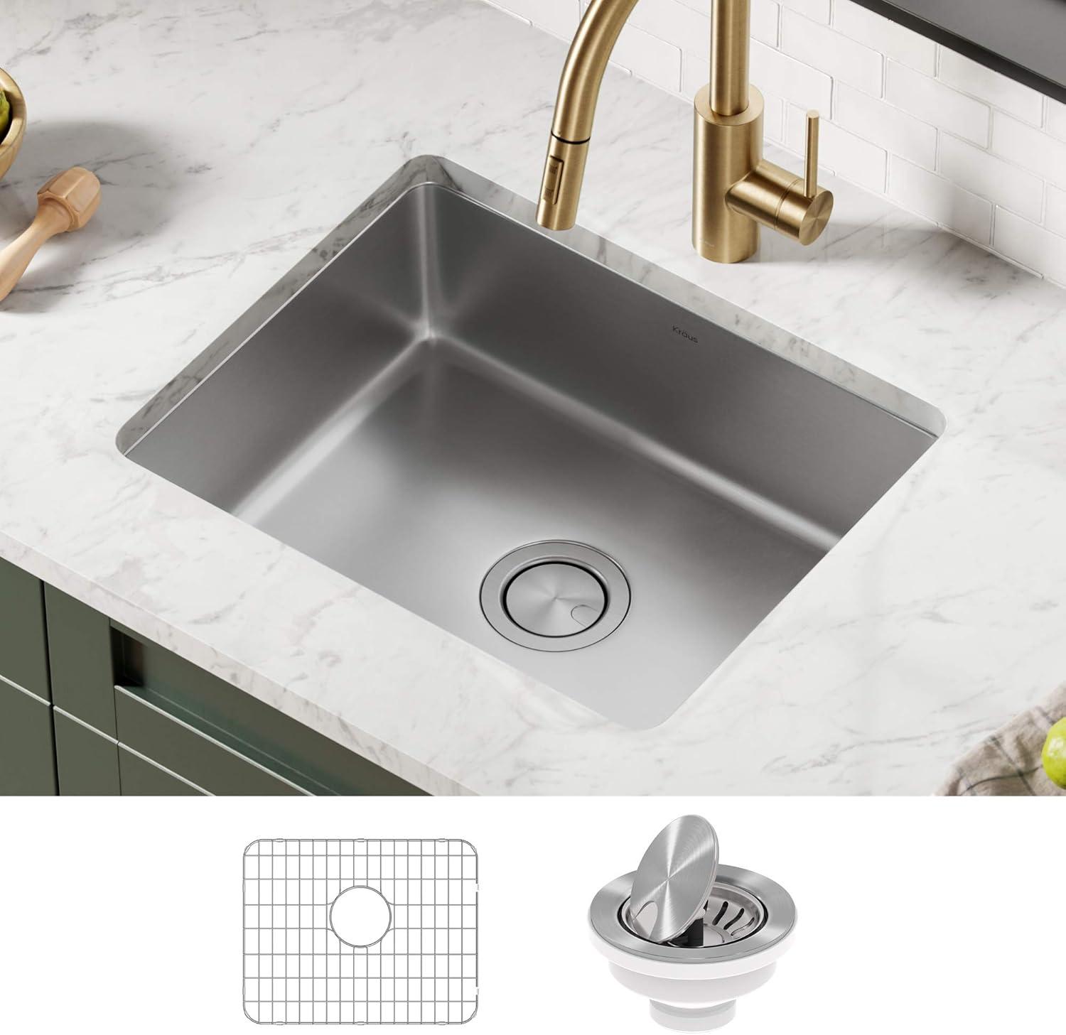 Dex™️ Series KRAUS 21" L Undermount 16 Gauge Stainless Steel Single Bowl Kitchen Sink