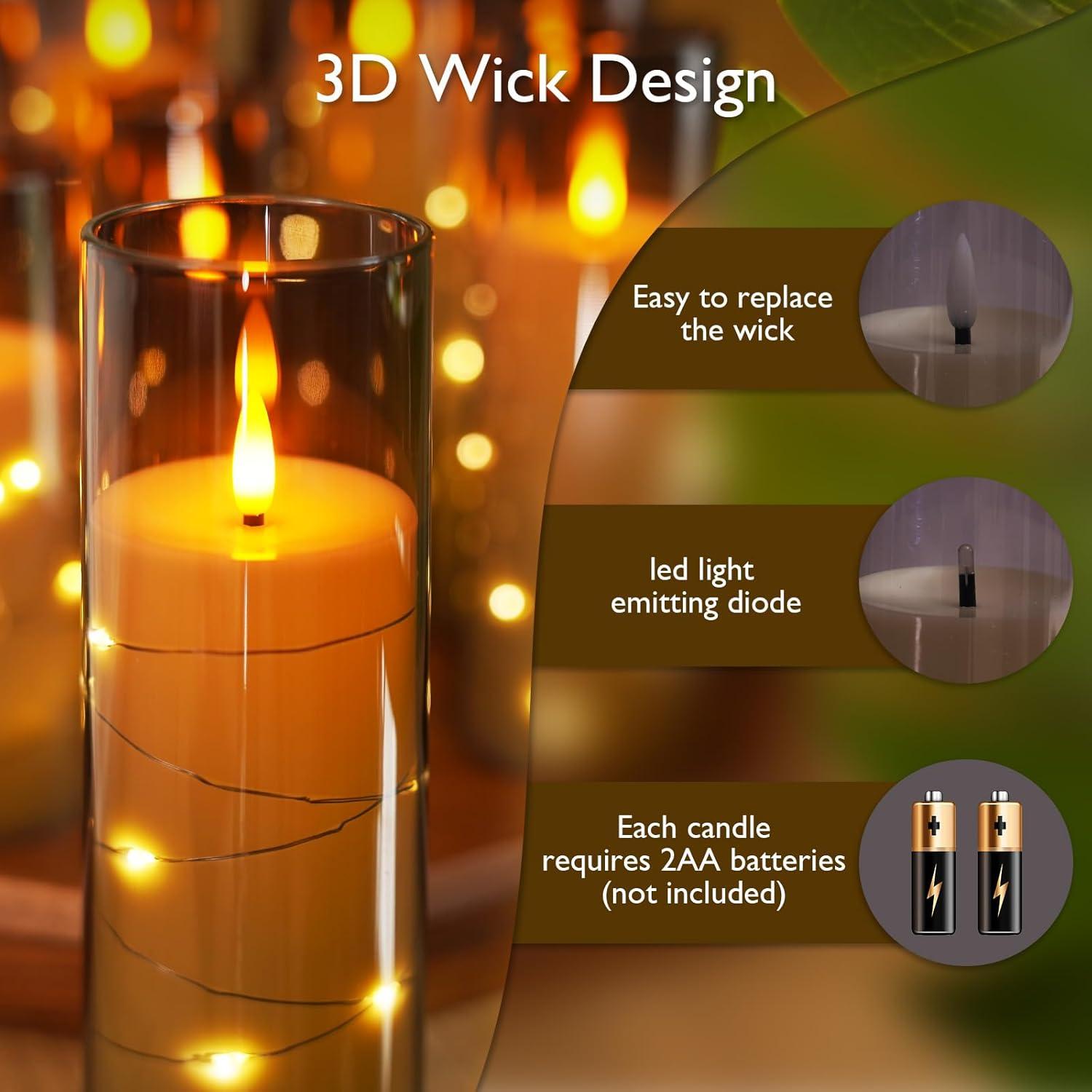Gray Flameless LED Decorative Pillar Candles with Remote, Set of 9