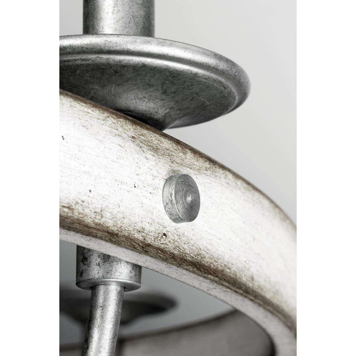 Progress Lighting Gulliver 5-Light Chandelier, Galvanized Finish, Wood Grained Texture Shade