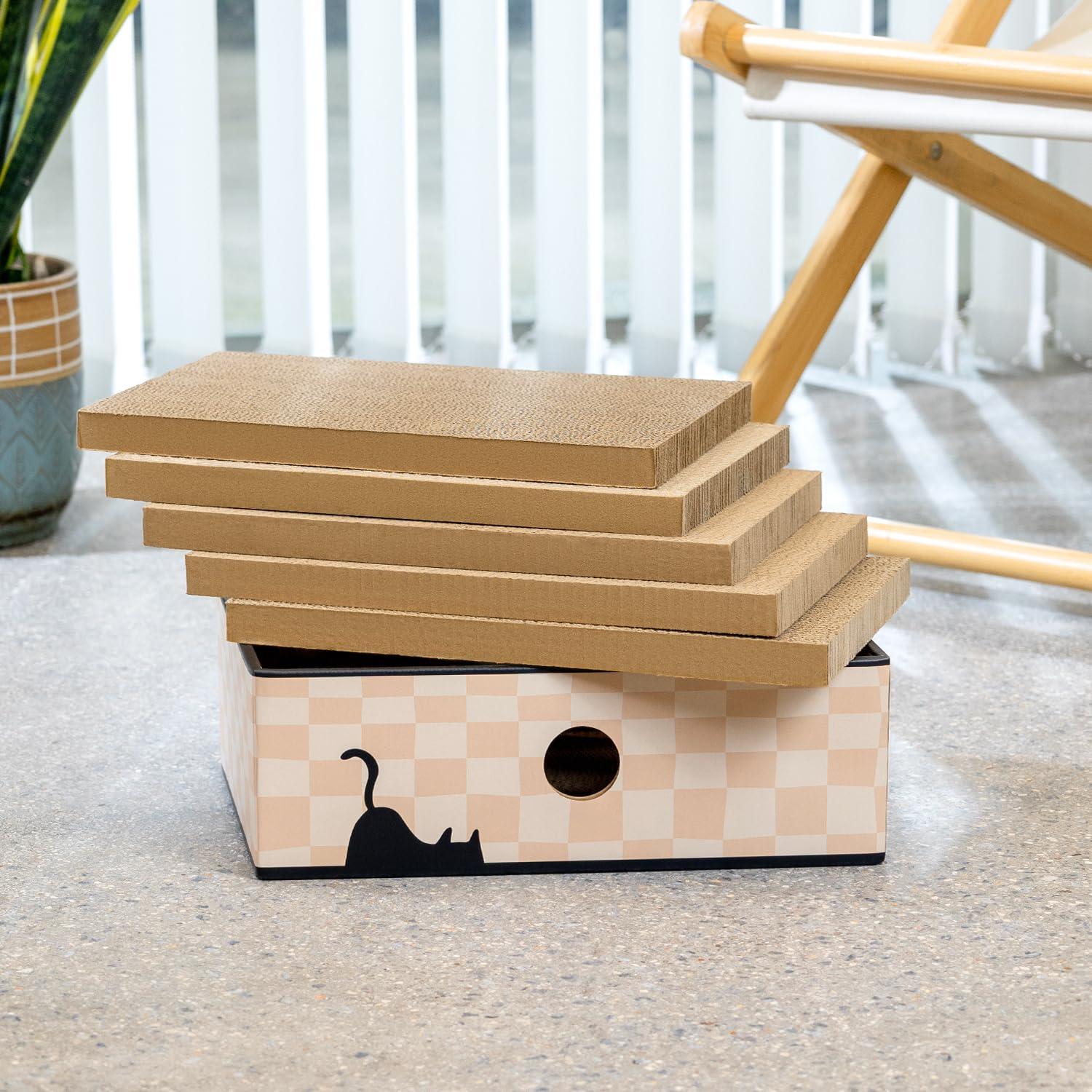 Conlun Cat Scratcher Cardboards with Box, 5-Pack Replacement Reversible Cat Scratcher Pad, Large