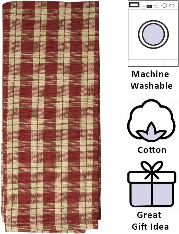 Burgundy Kitchen Towels Set Striped Buffalo Checked Plaid Dish Towels 100% Cotton