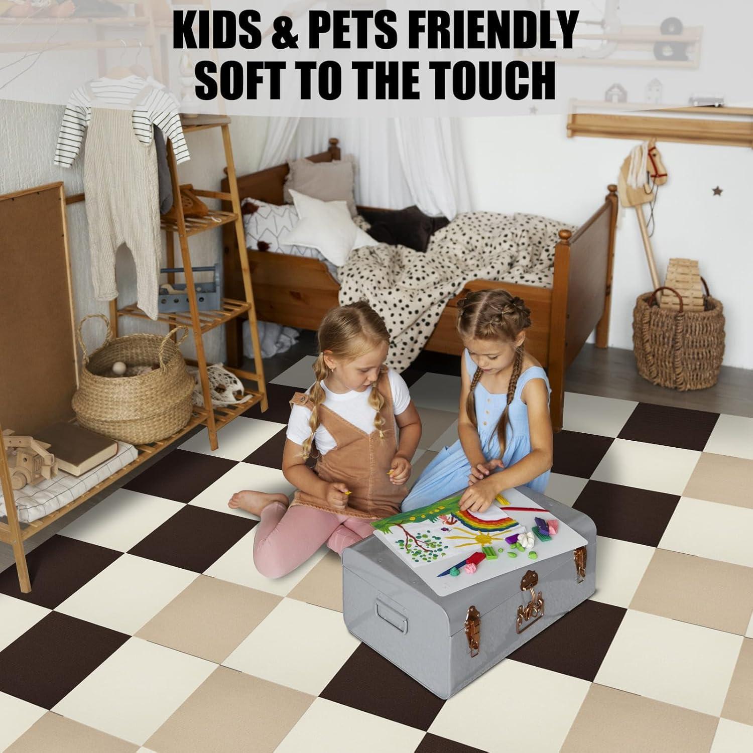 Self Adhesive Carpet Tiles,Non-Slip Peel and Stick Squares Splicing Puzzle Carpet Floor Tile,DIY Off White Easy Install 10 Pcs Floor Tiles 12" x 12"
