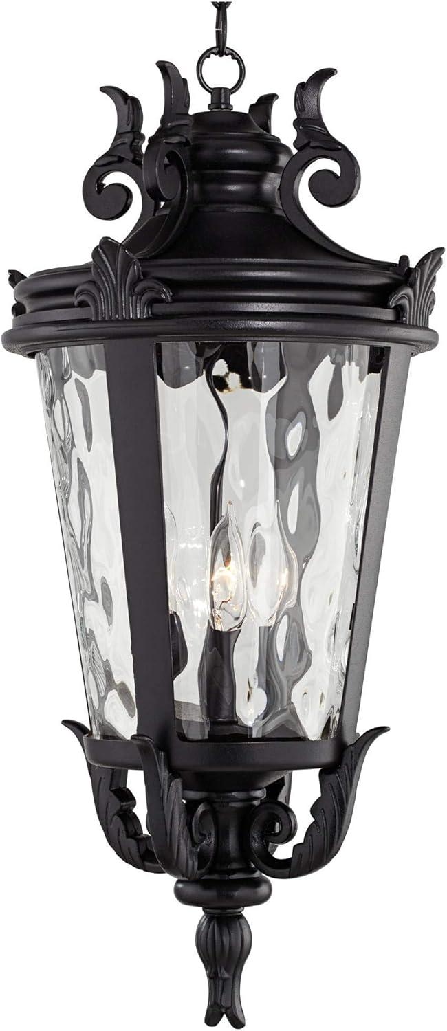 John Timberland Casa Marseille Rustic Outdoor Hanging Light Black Scroll 26 1/4" Clear Water Glass Damp Rated for Post Exterior Barn Deck House Porch