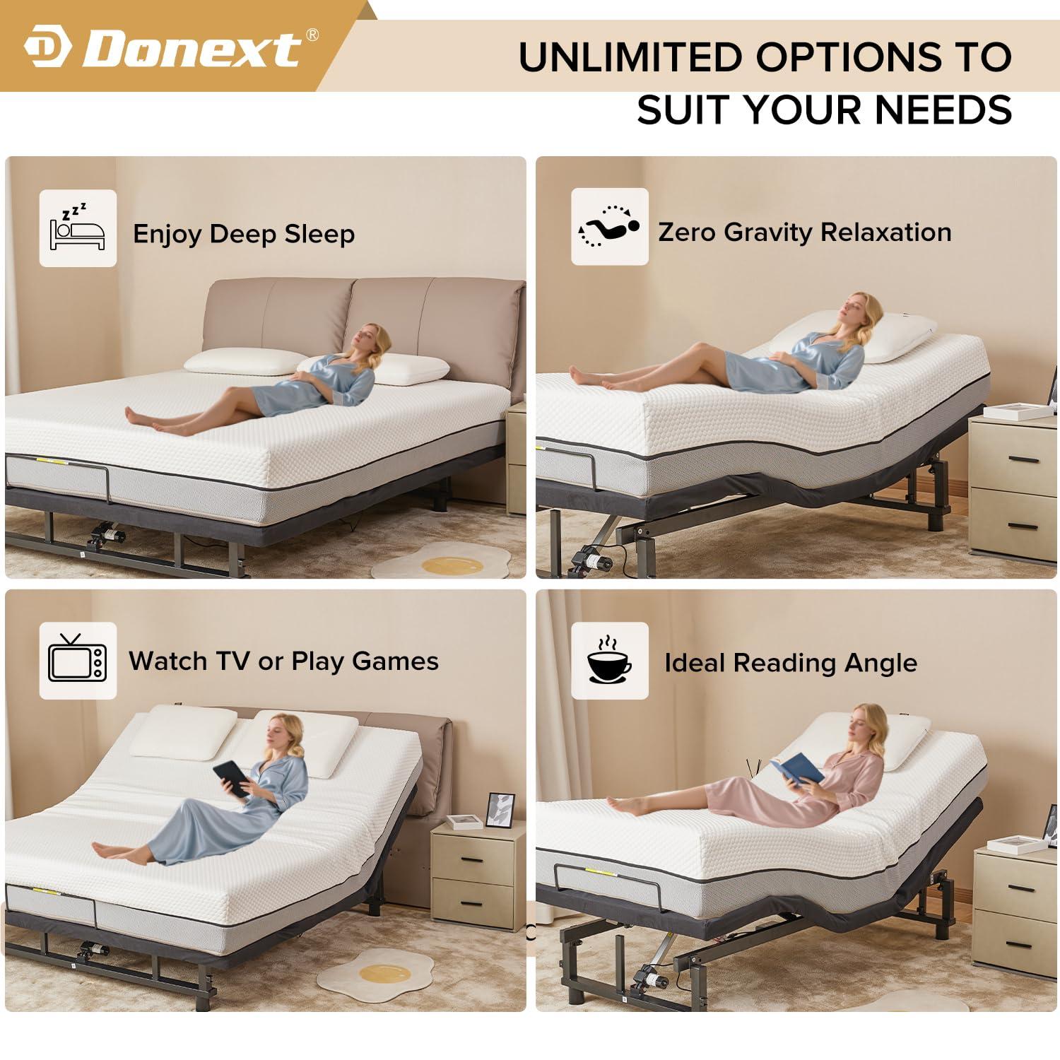 Donext Adjustable Bed Base, King Bed Frame, Independent Head and Foot Incline, Quiet Motor, Wireless Remote Control, Electric Bed Base, Black