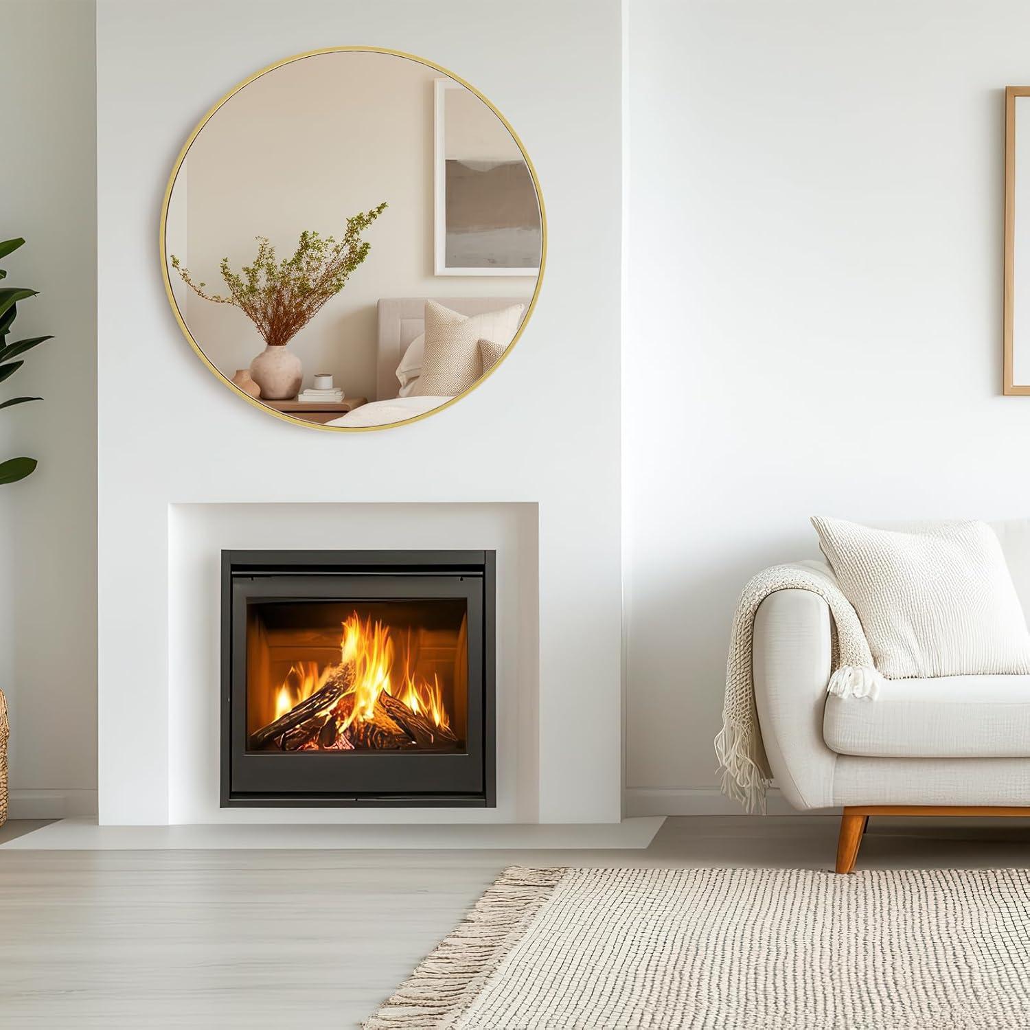 gold Round Wall Mirror, Bathroom Mirrors for Over Sink, Circle Mirror for Bathroom, Entryway, Bedroom, Vanity (24 Inch)