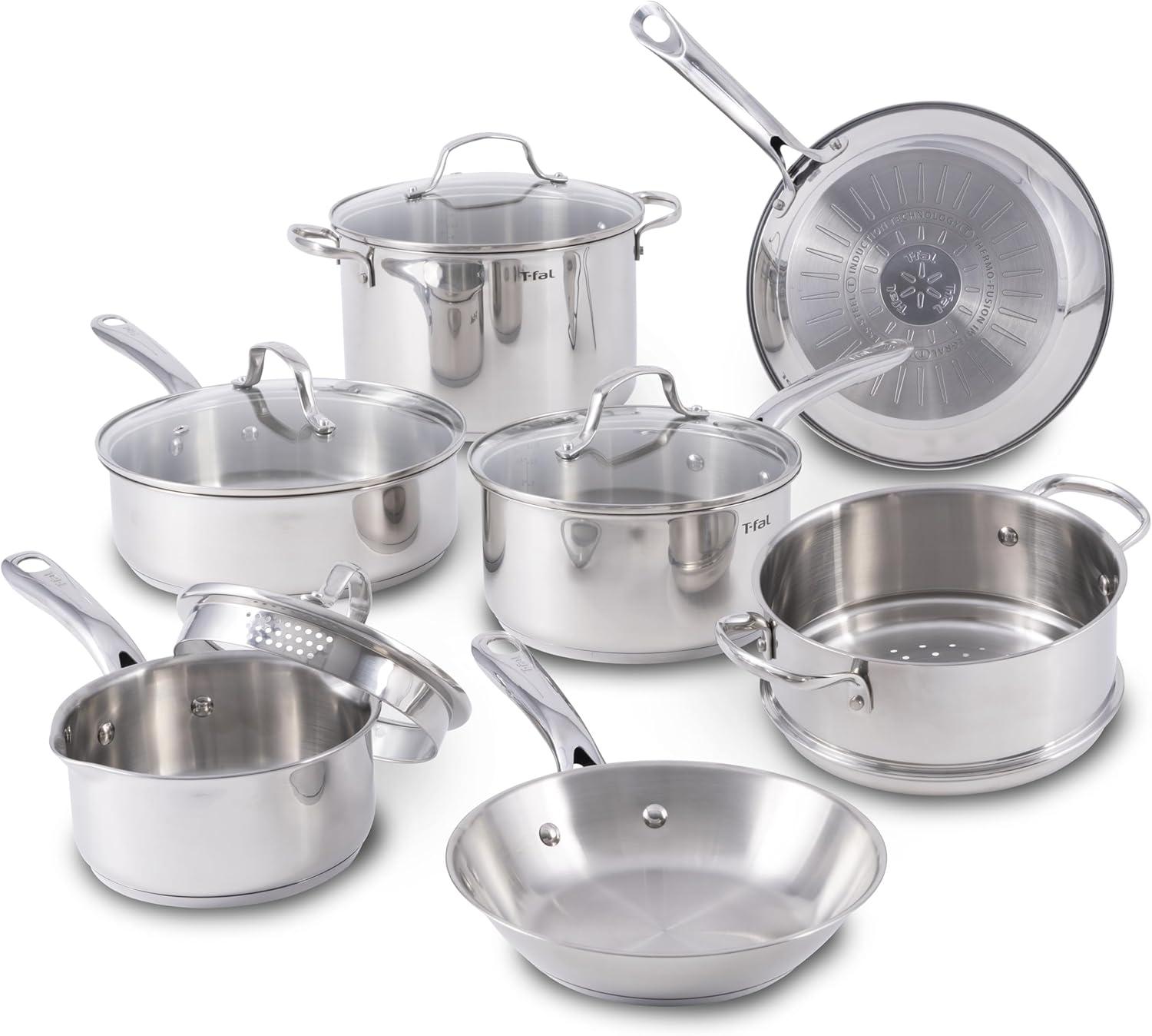 11-Piece Stainless Steel Induction Cookware Set with Glass Lids