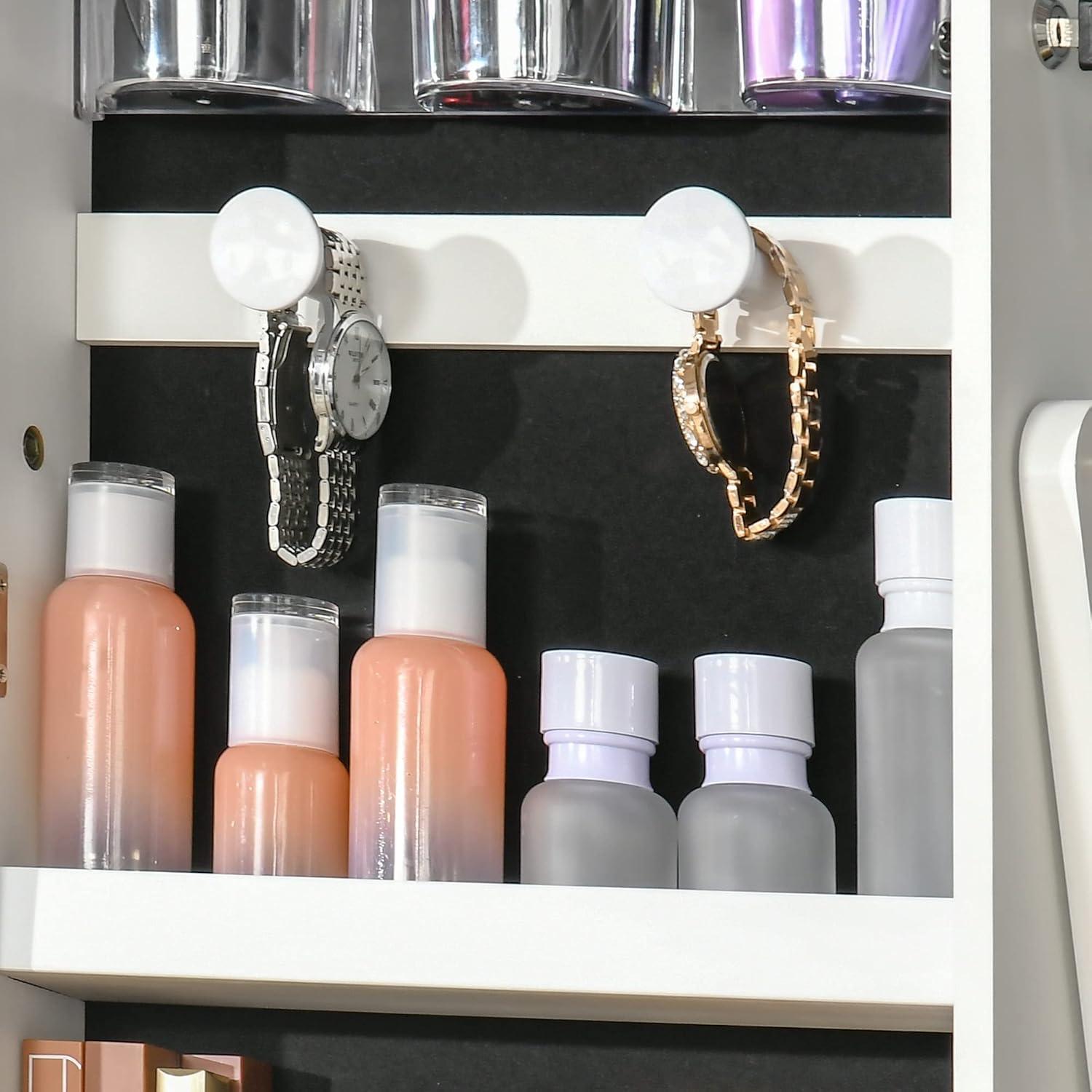 White MDF Floor Standing Jewelry Cabinet with LED Light and Mirror