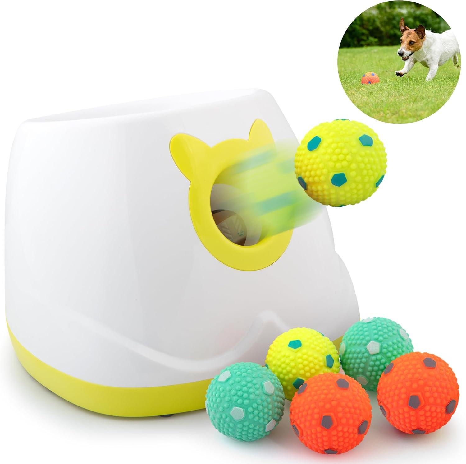 Crafts Central Automatic Dog Ball Launcher - Dog Ball Fetch Machine, Ball Thrower for Dogs, for Small to Medium Sized Dogs, Great Interactive Dog Toy with 6 Latex Balls, Dual Power Supply