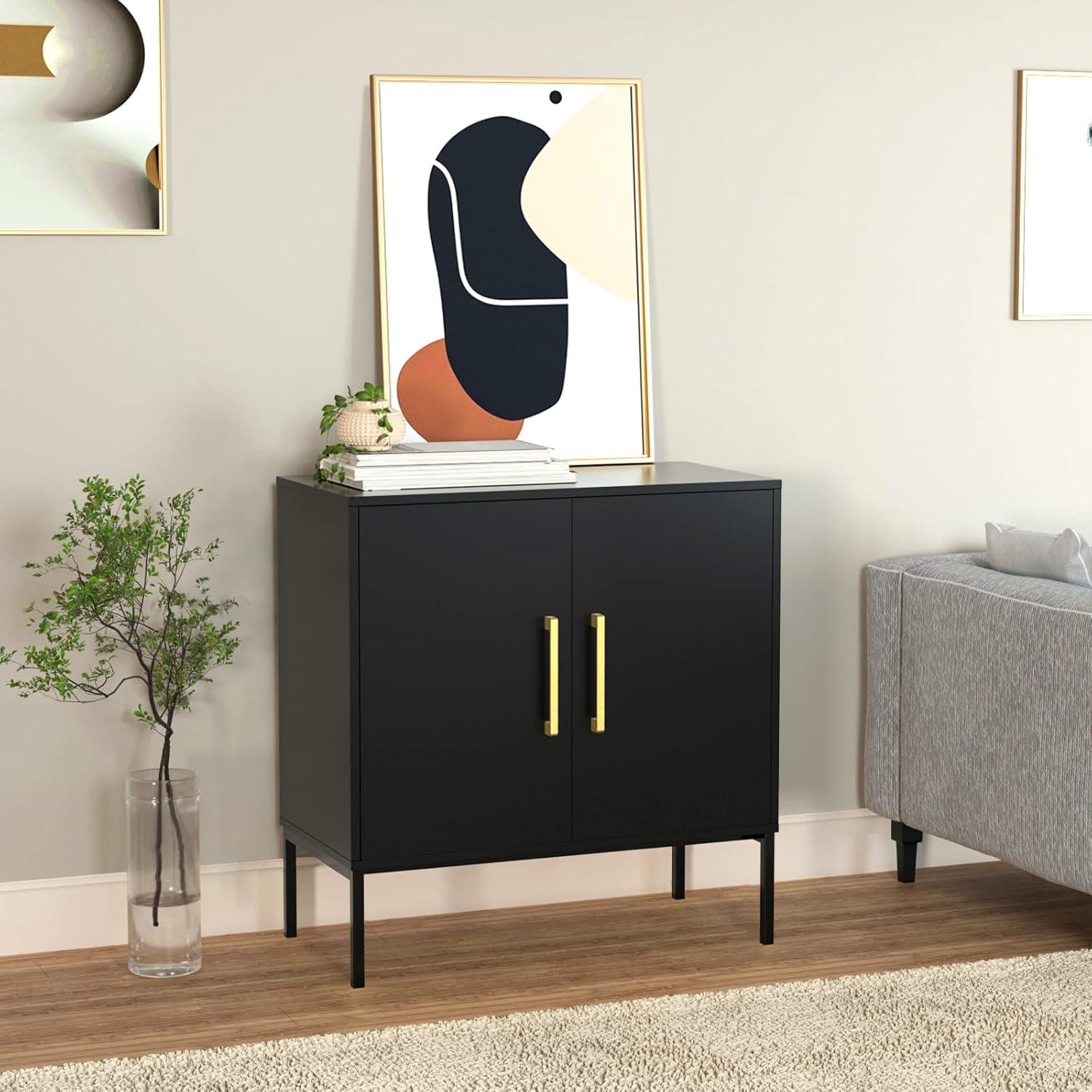 Sideboard Buffet Cabinet, Black Storage Cabinet with 2 Doors and Adjustable Shelves, Accent Cabinet for Dining Room,Hallway