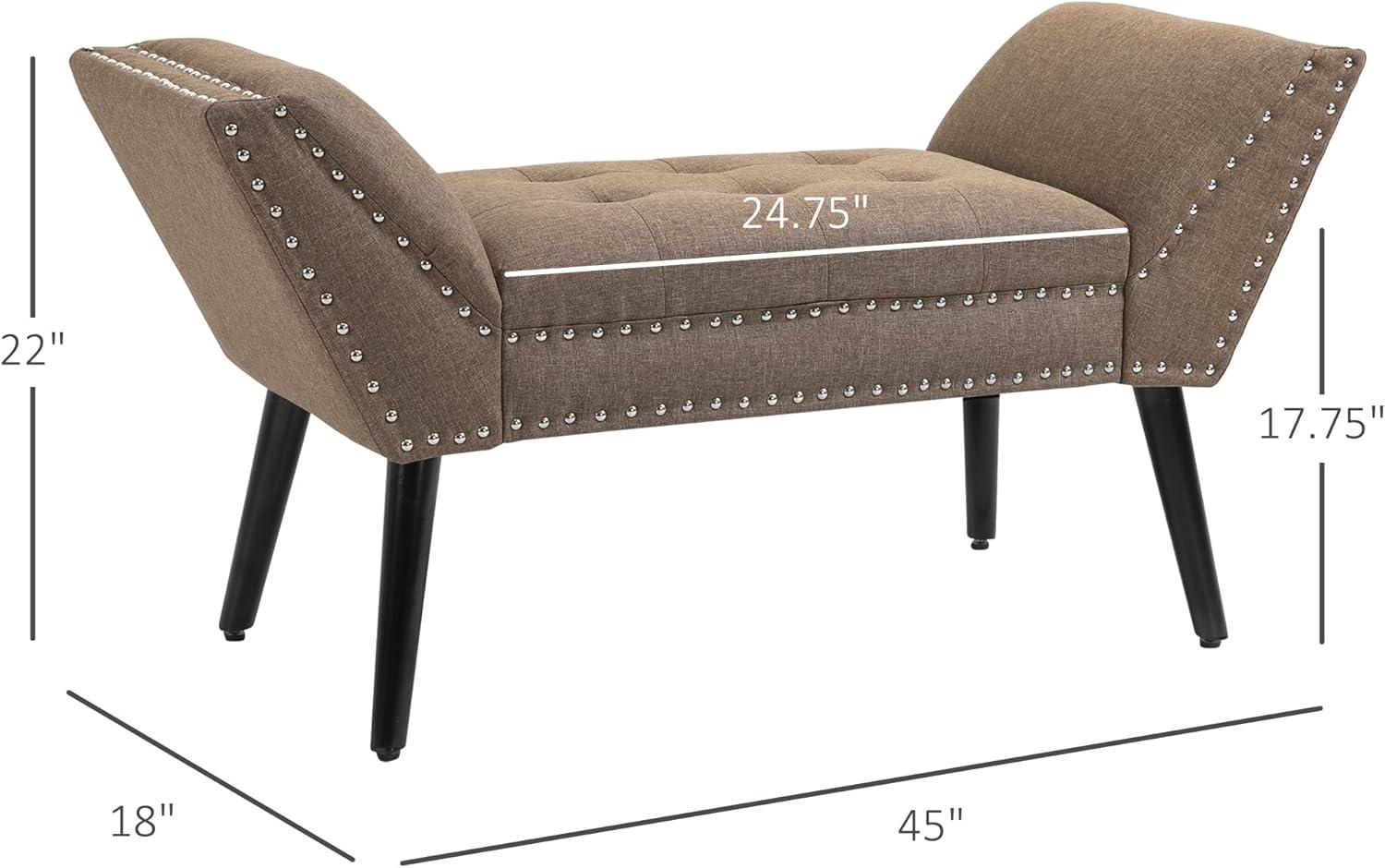 Brown Linen Backless Tufted Upholstered Bench with Arms