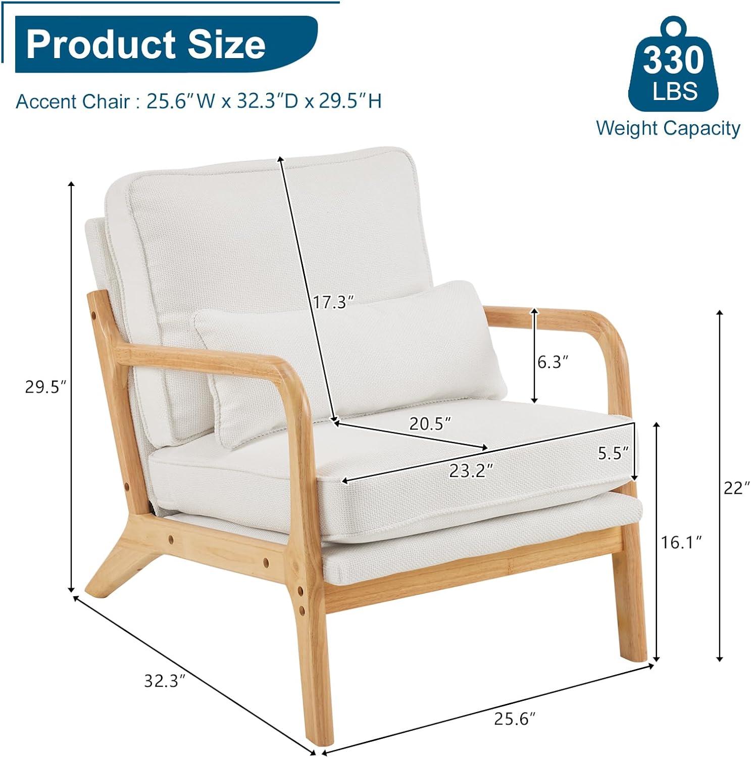 George Oliver Lemley Mid Century Solid Wood Accent Chair Upholstered Armchair with an Extra Pillow