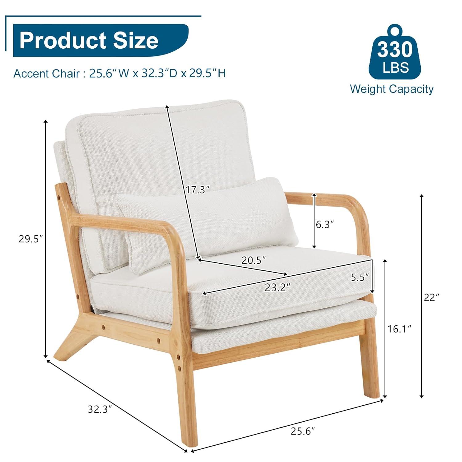 George Oliver Lemley Mid Century Solid Wood Accent Chair Upholstered Armchair with an Extra Pillow