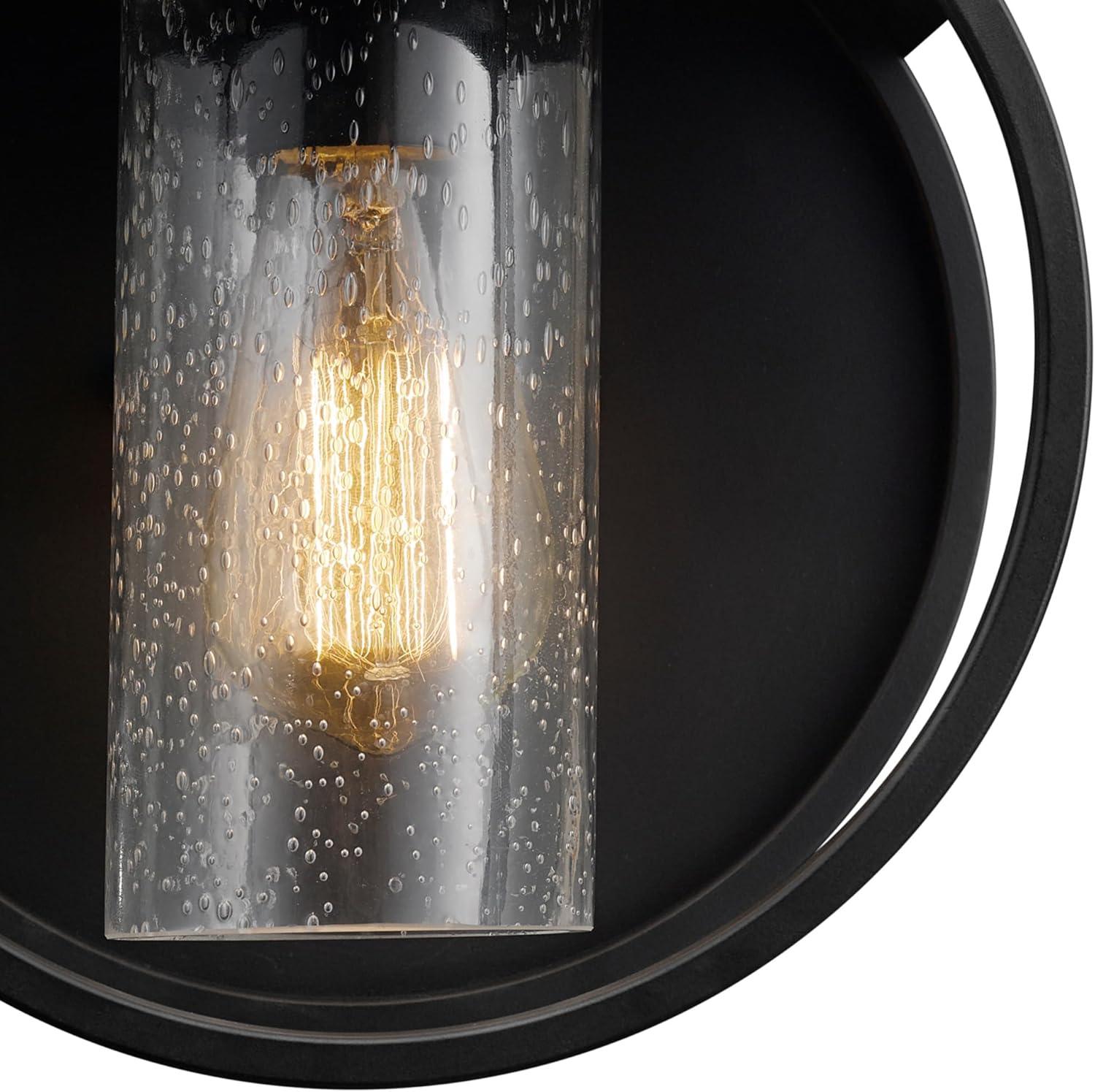 Globe Electric Neruda Matte Black Outdoor Indoor Wall Sconce with Seeded Glass Shade, 44335