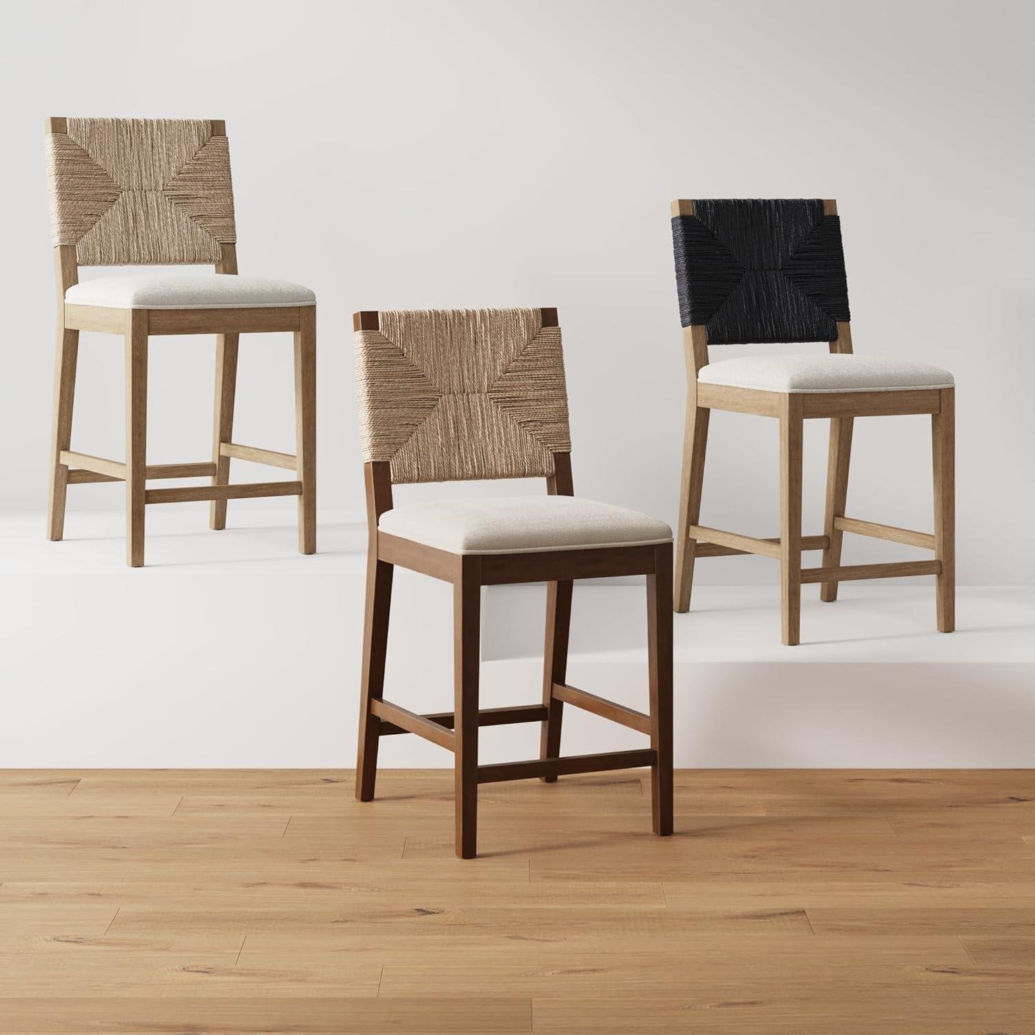 Beacon Black Seagrass and Wood Bohemian Bar Stool Set