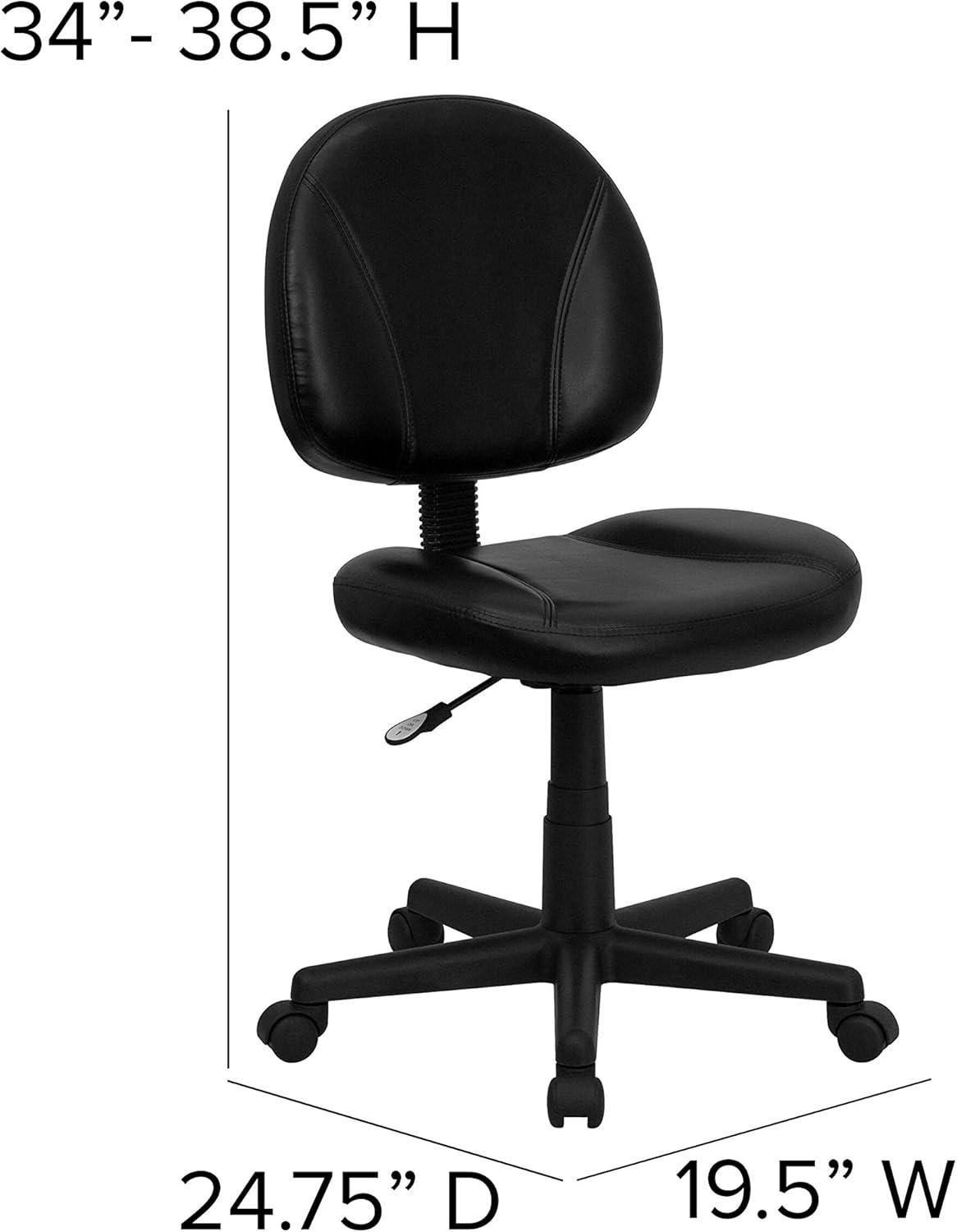 Mid-Back Black Leather Ergonomic Swivel Task Chair