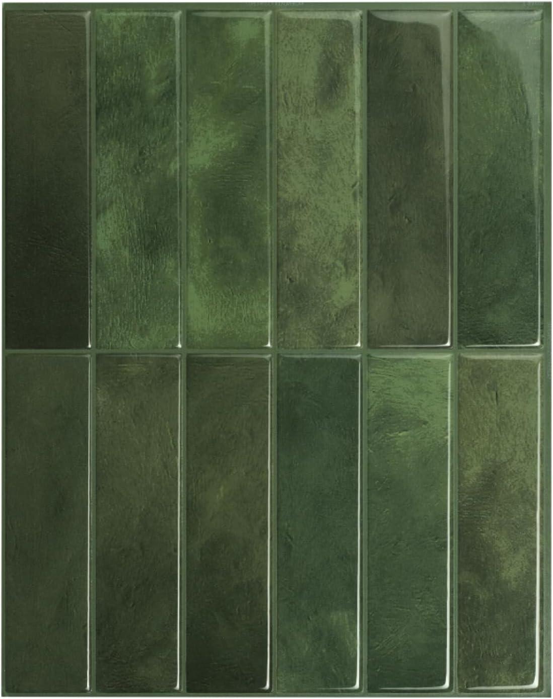 Green 3D Adhesive Peel and Stick Backsplash Tiles 5-Pack