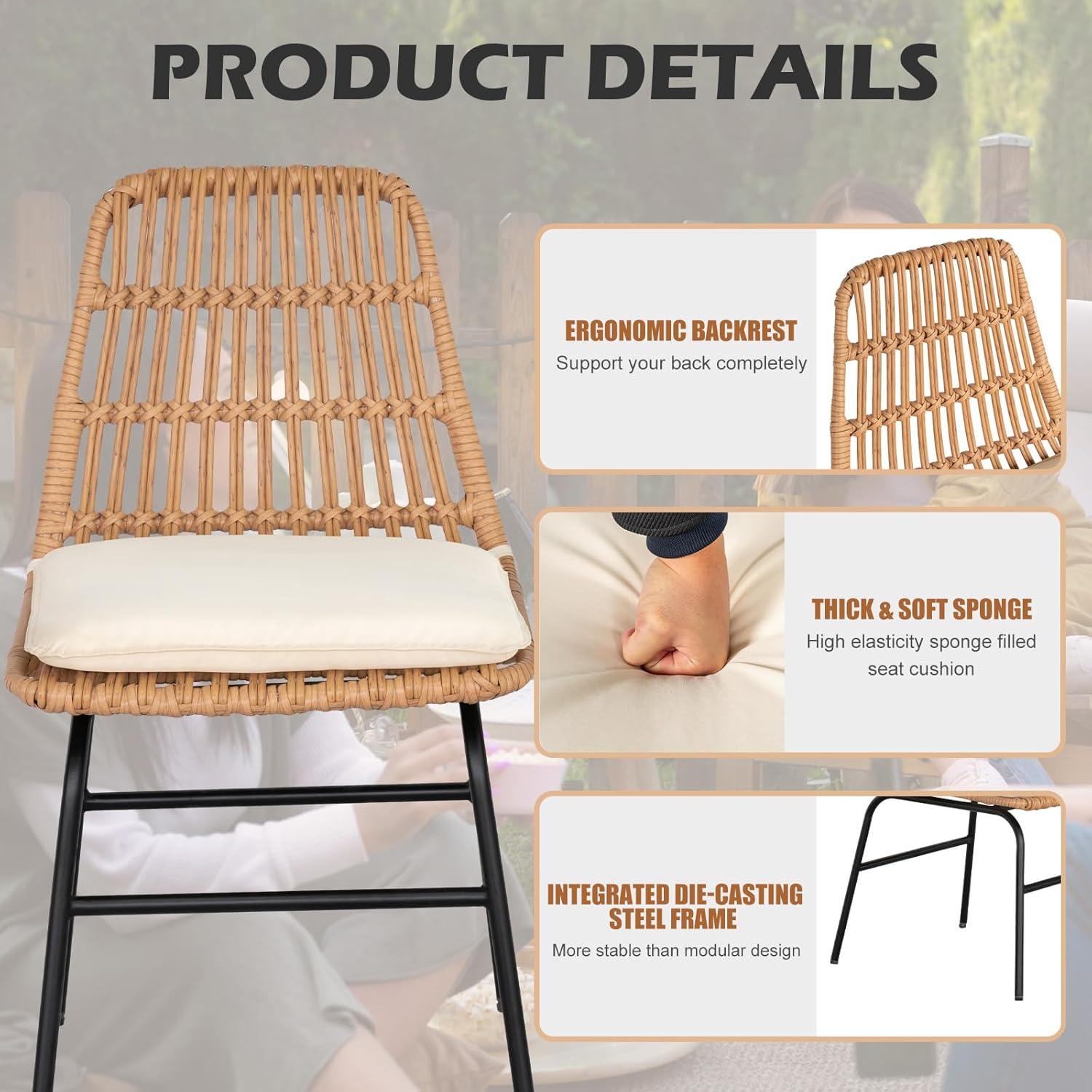 Black Steel and Wicker 3-Piece Patio Bistro Set with Beige Cushions