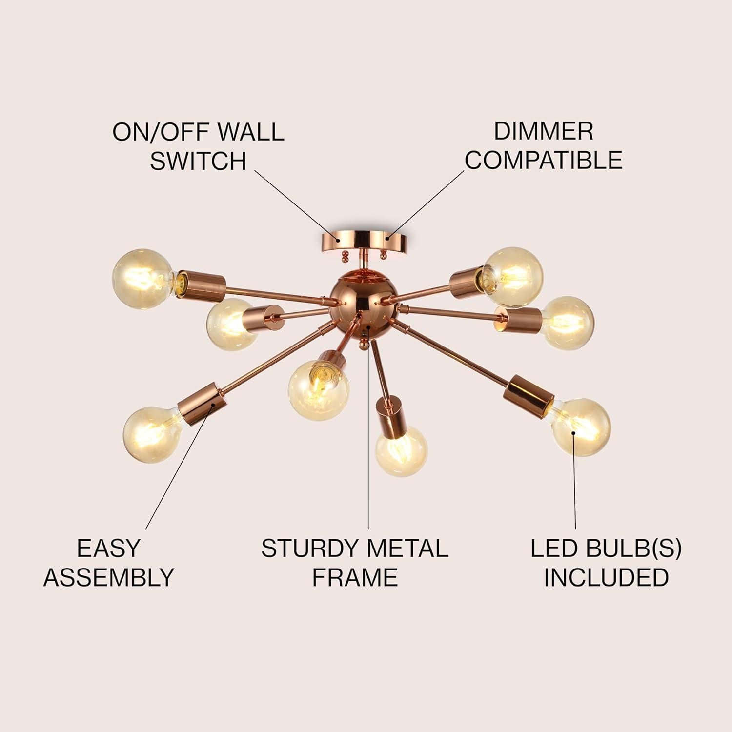 Copper 30.5" 8-Light Sputnik Metal LED Flush-Mount, Copper